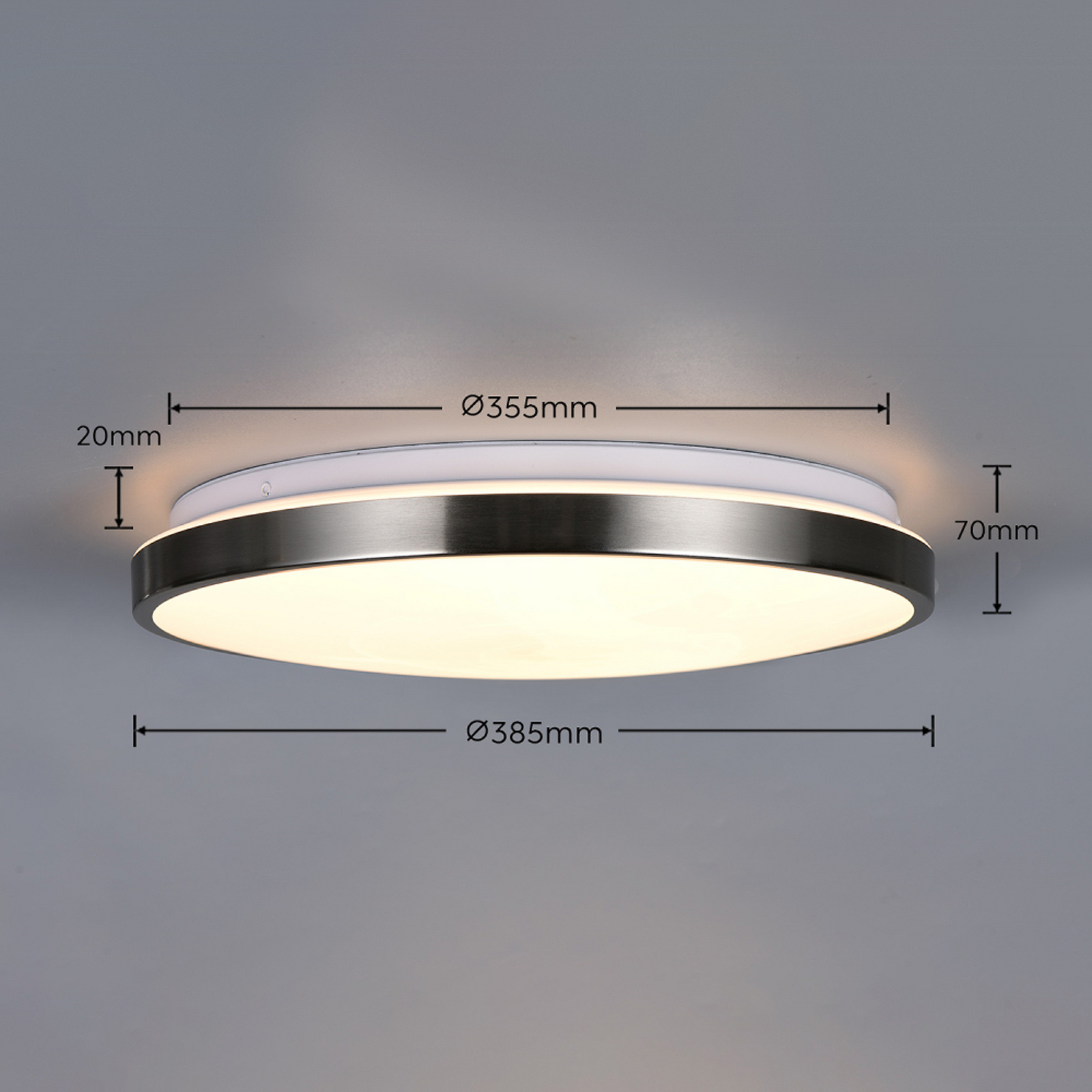 LED griestu lampa „Fena“, matēts niķelis, Ø 38 cm, metāls, IP44 LED griestu lampa „Fena“, matēts niķelis, Ø 38 cm, metāls, IP44