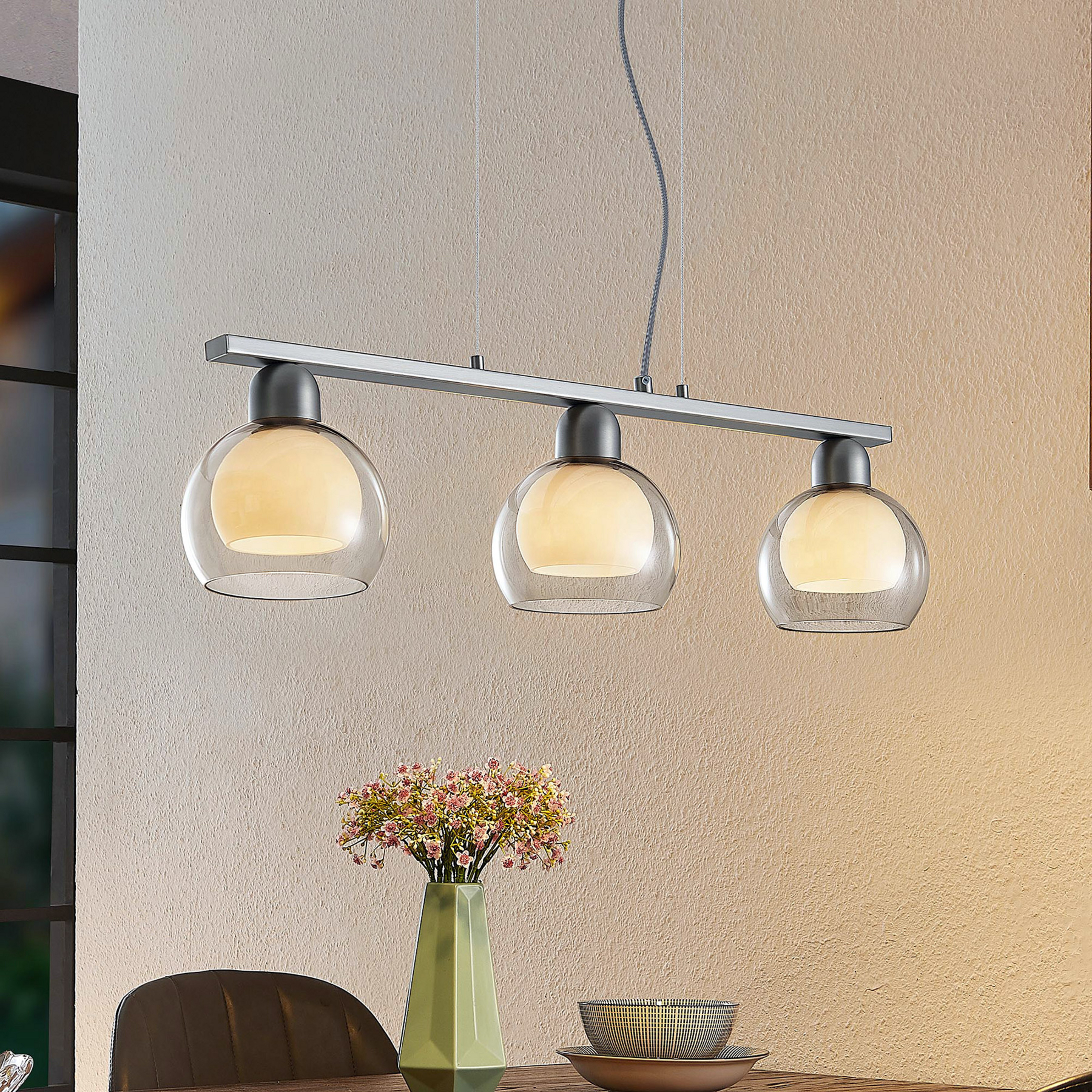 Lucande Kaiya lampada a sospensione, a 3 luci, Ø 14 cm, allungata