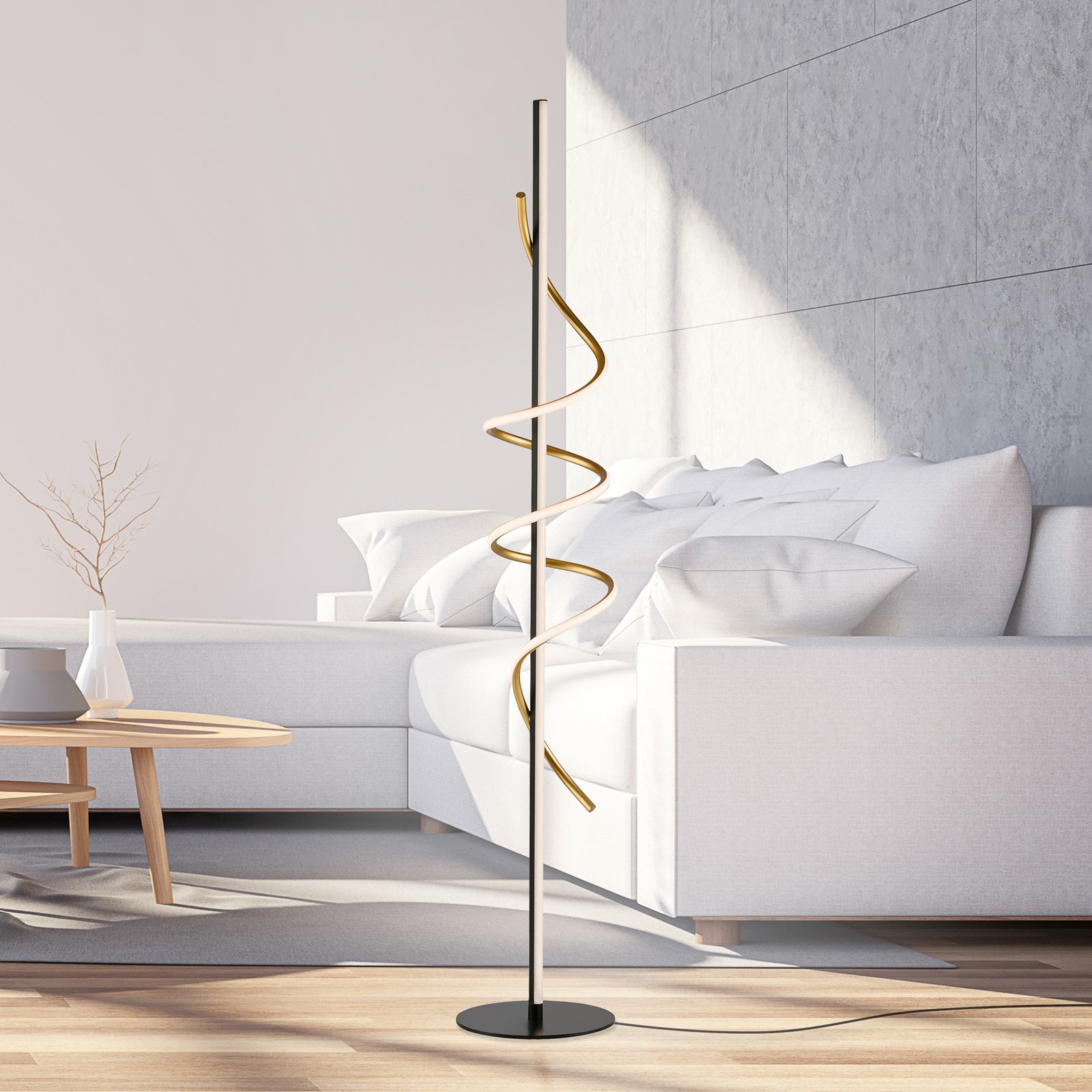 JUST LIGHT. Emanda LED floor lamp, iron, black brass