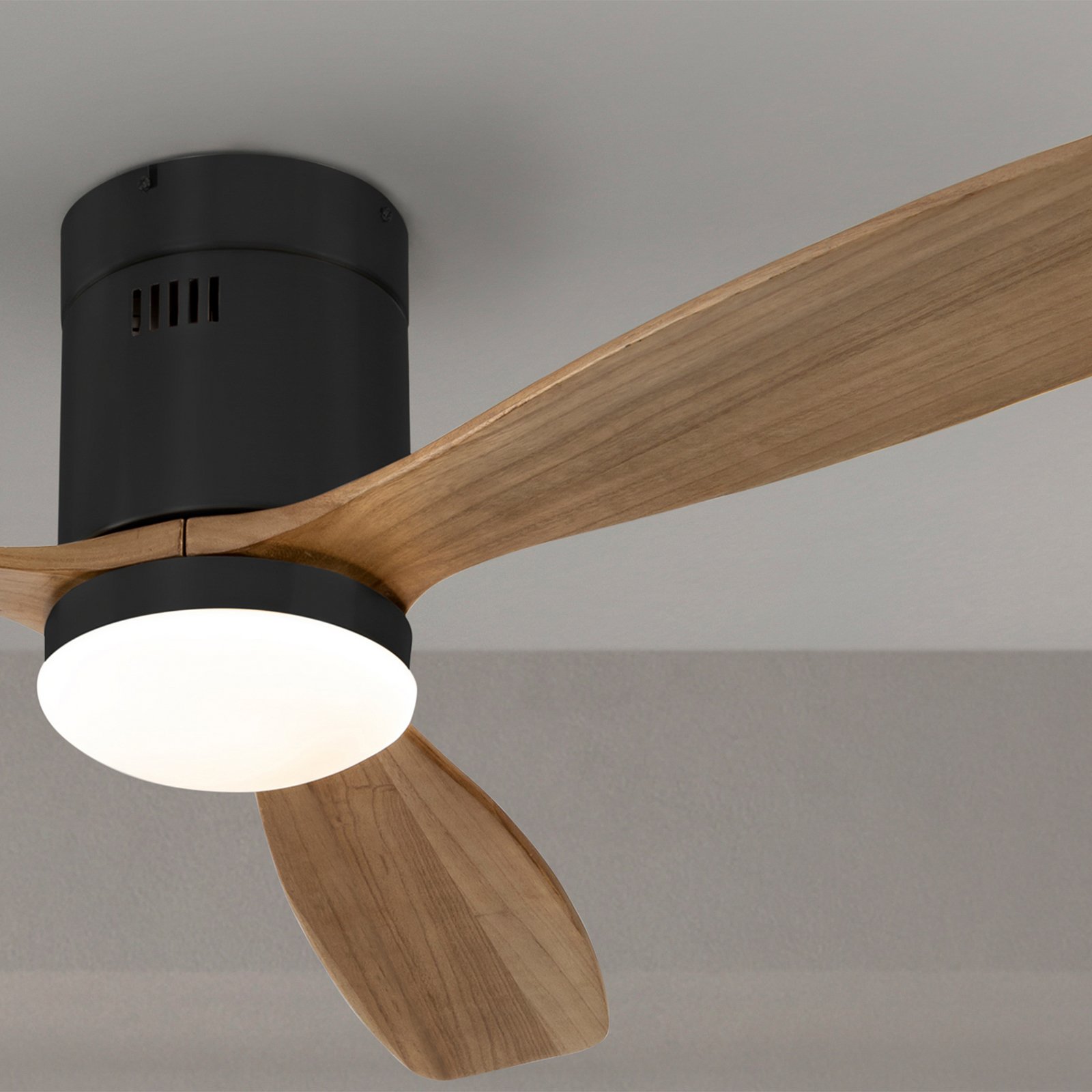 Ventilador de techo LED Siroco, CC, silencioso, marrón, CCT, atenuable