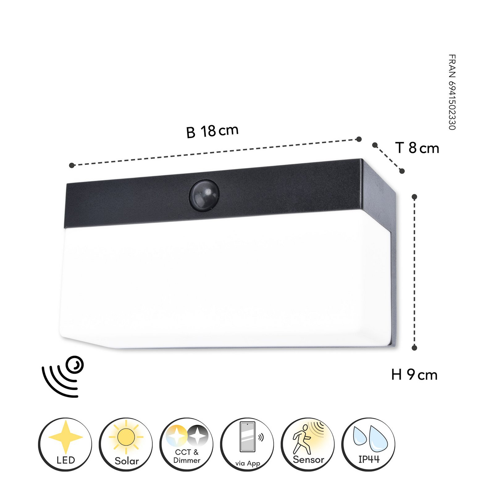 Applique LED solare da esterni Fran, CCT