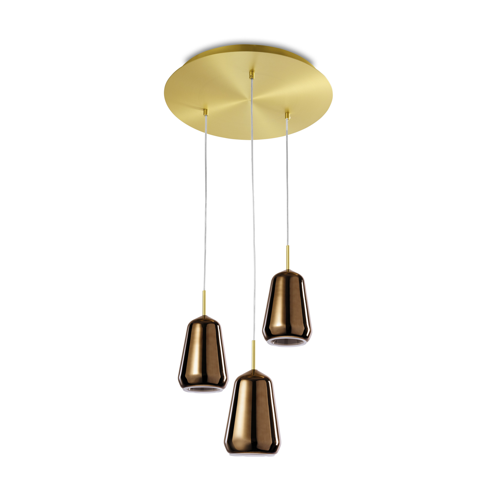 Suspension X-Ray bronze/doré 3 lampes rondes verre