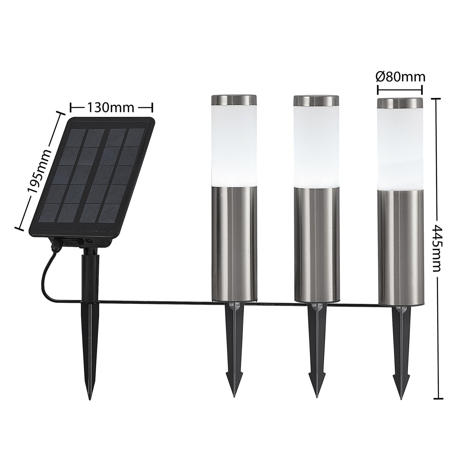 Lindby Lexiane lampade LED solari, set 3x, acciaio
