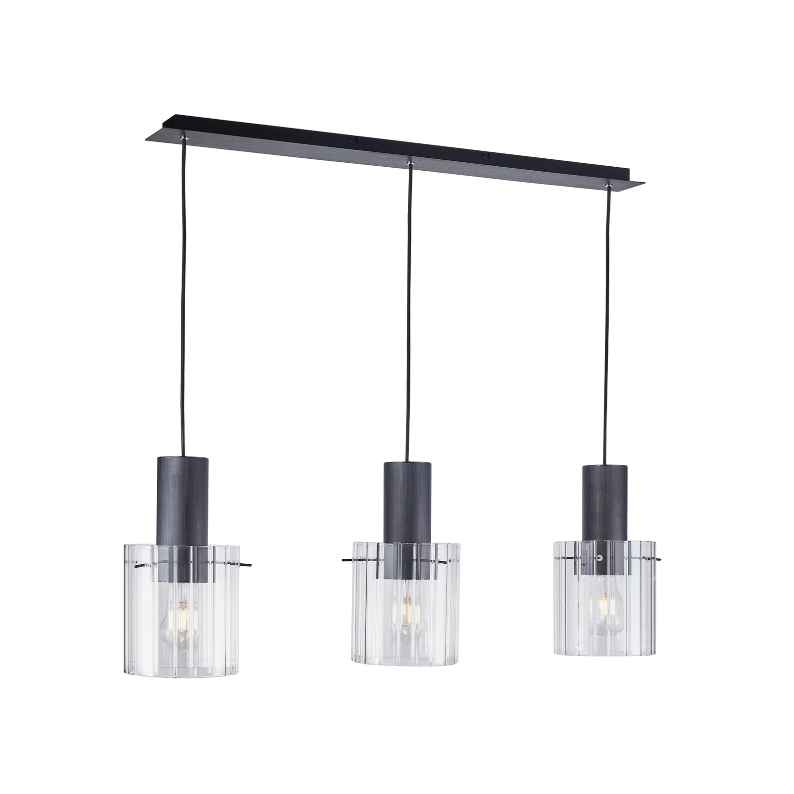 Lucande Suspension Eirian, 90 cm, à 3 lampes, noir, verre