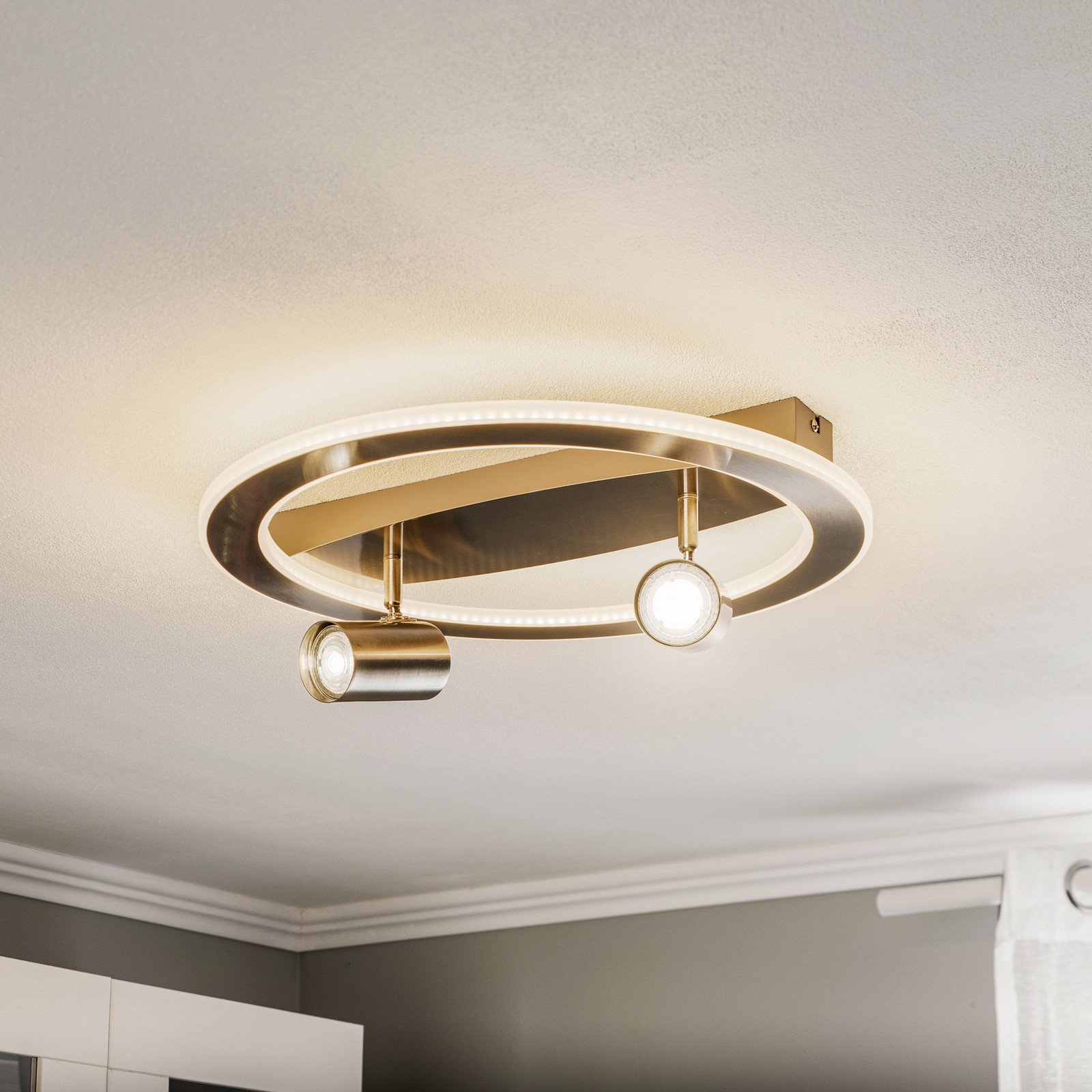 Lindby Plafonieră LED Berisha 2 becuri + LED nichel - Camera de zi / sufragerie - Modern - nichel satinat alb mat - Metal