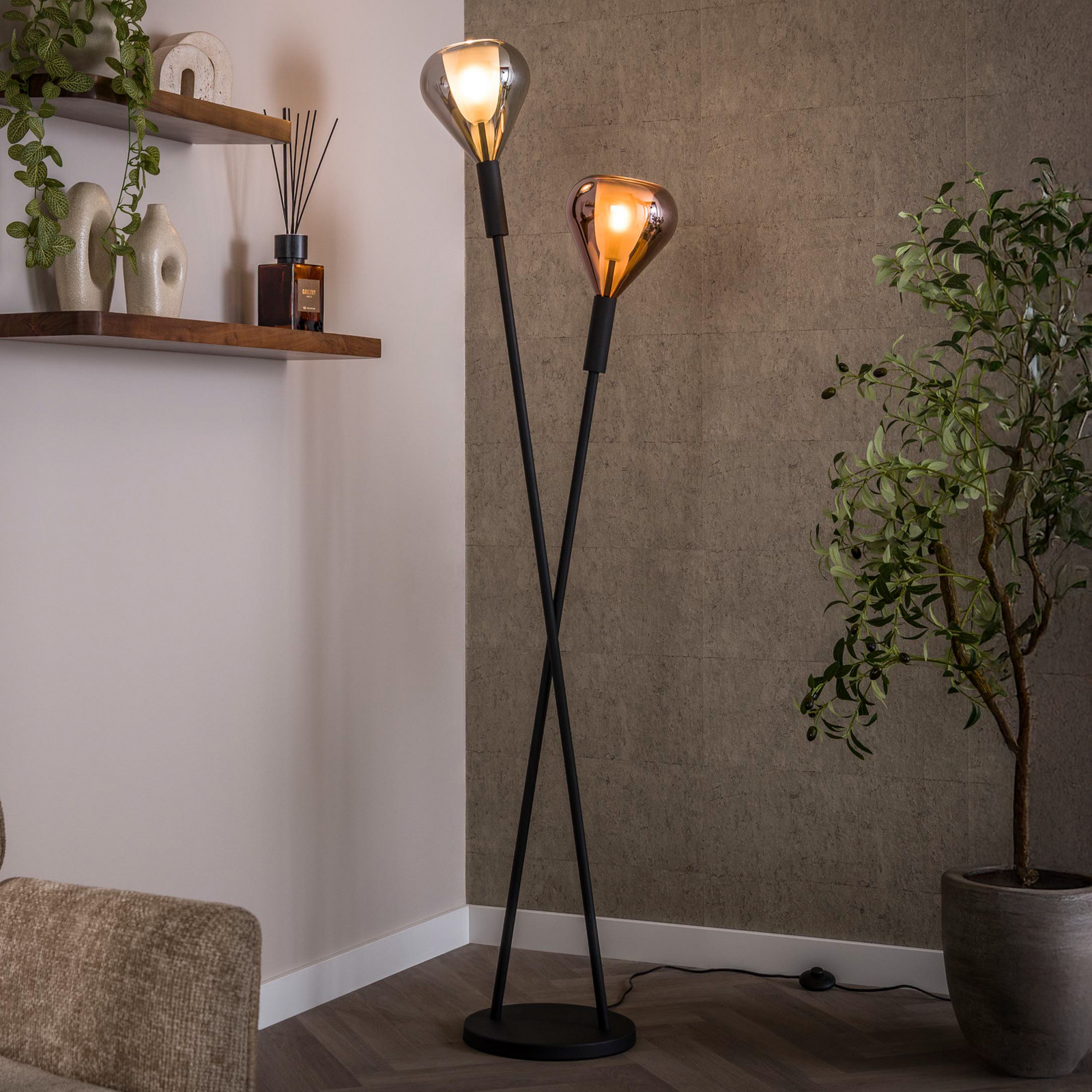 Zijlstra Lampadar Wings negru/cupru/crom 2 becuri 175 cm G9 - Camera de zi / sufragerie - Modern - negru cupru crom - Metal