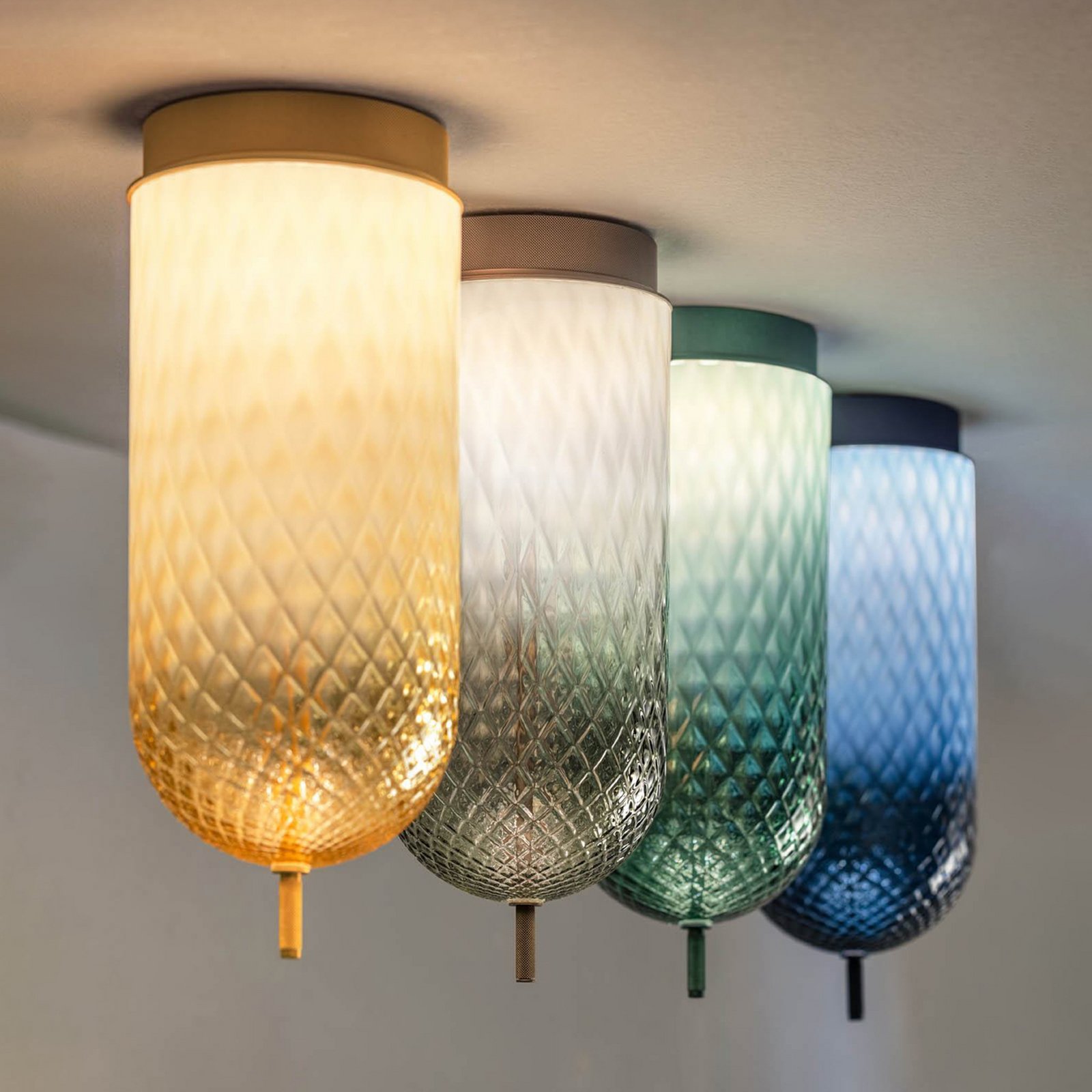 OLEV LED-Deckenlampe Curuba, blau, Glas, Höhe 40 cm, 2.700 K