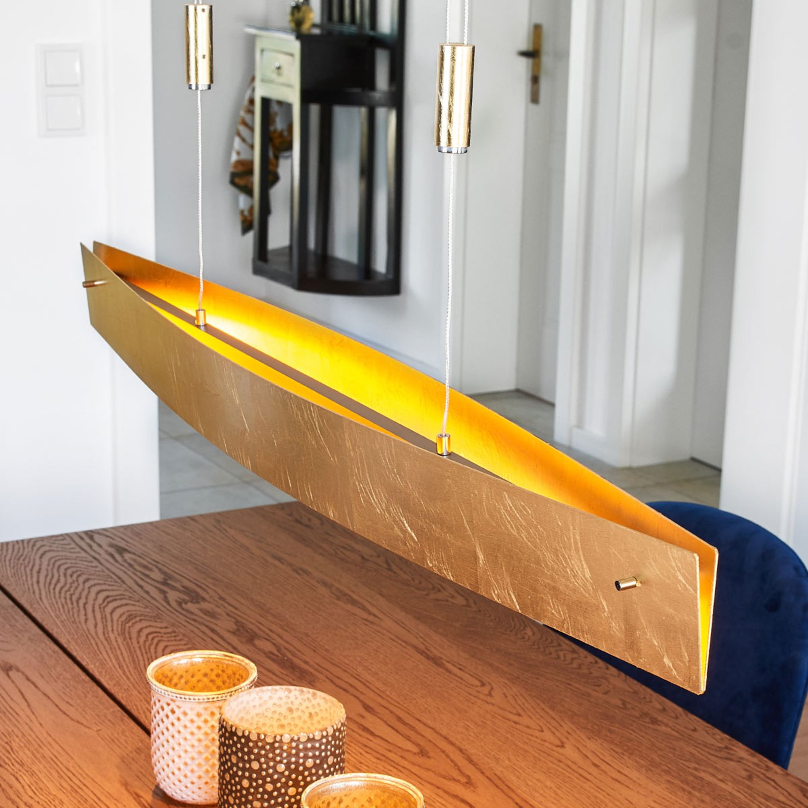Quitani LED-Hängeleuchte Malu, gold, Länge 100 cm