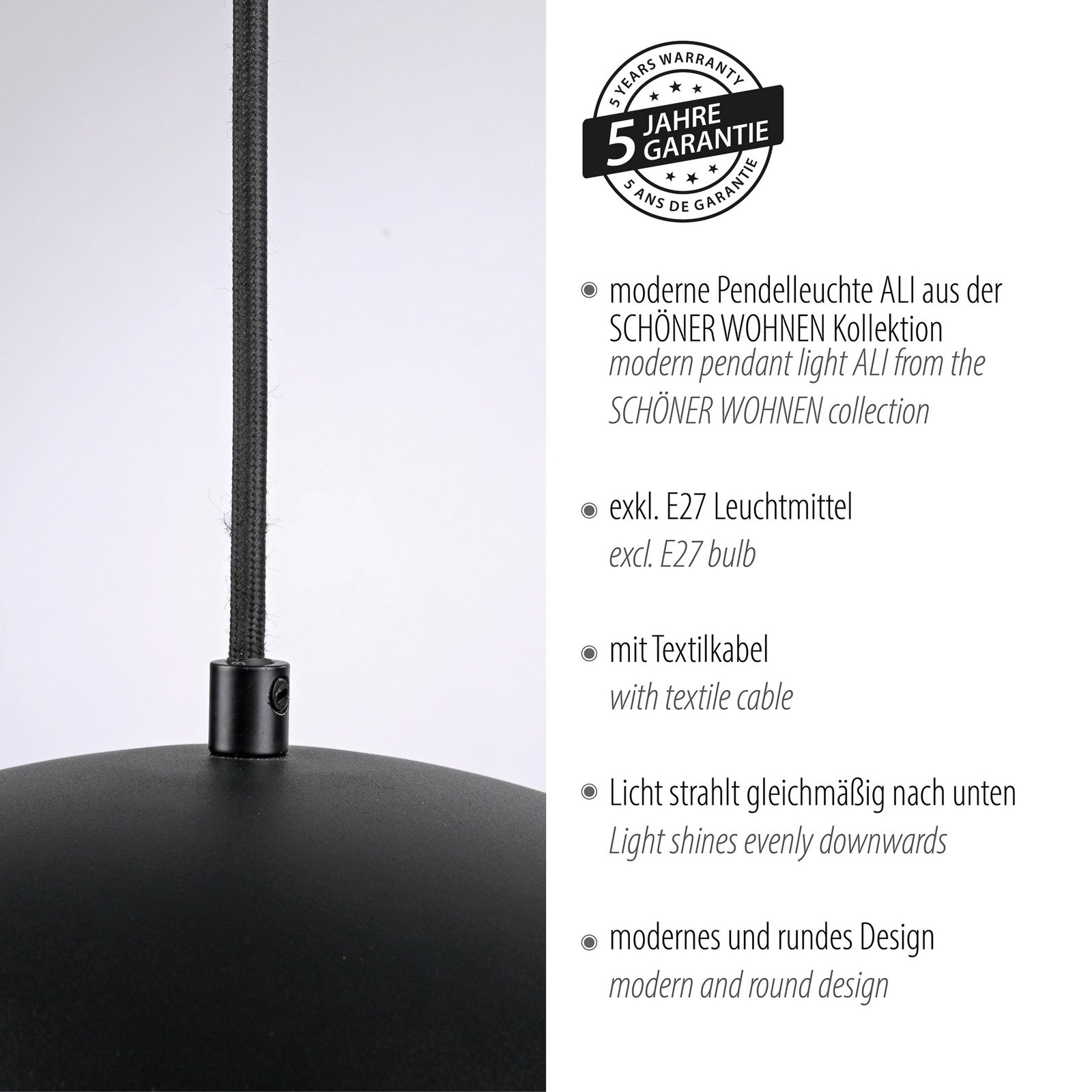 Schöner Wohnen Висяща лампа Ali черна, желязо, Ø 38 cm, E27