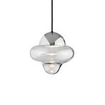 LED pendant light Nutty, clear / chrome-coloured, Ø 18.5 cm, glass