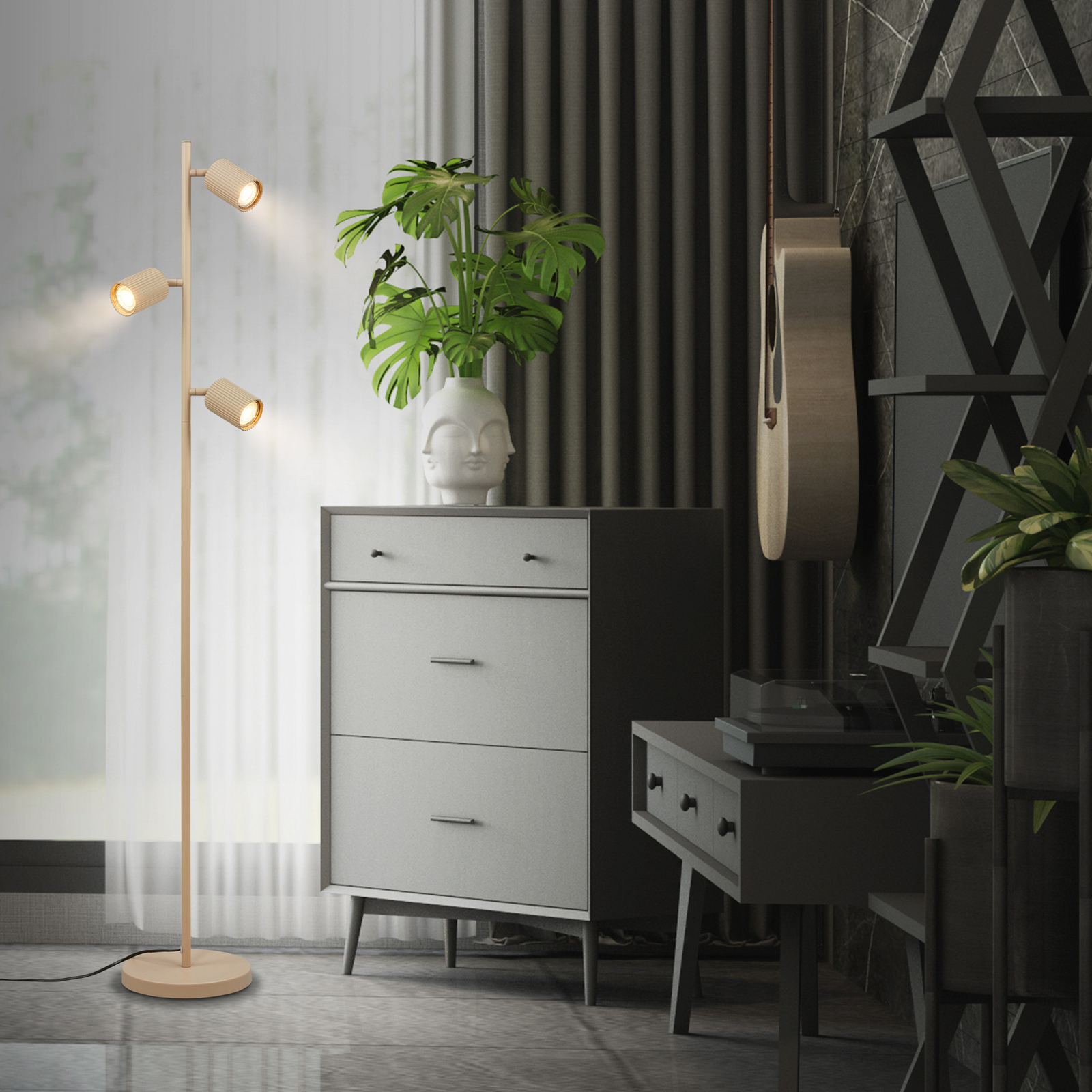 Lámpara de pie Ida, beige, 3 luces, altura 141 cm, GU10 Lámpara de pie Ida, beige, 3 luces, altura 141 cm, GU10