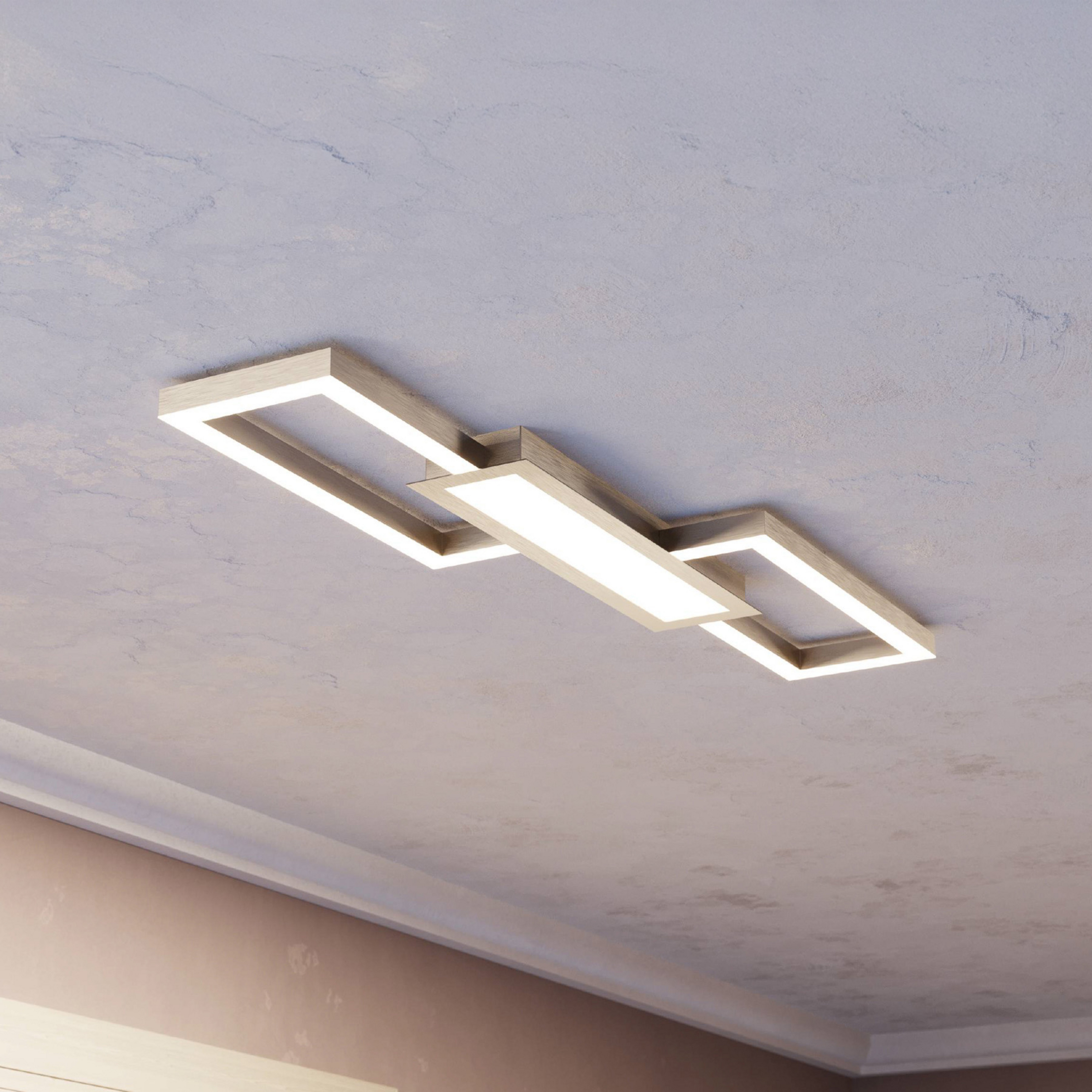 Plafoniera LED Monirote, nichel opaco, lunghezza 78 cm, alluminio, CCT