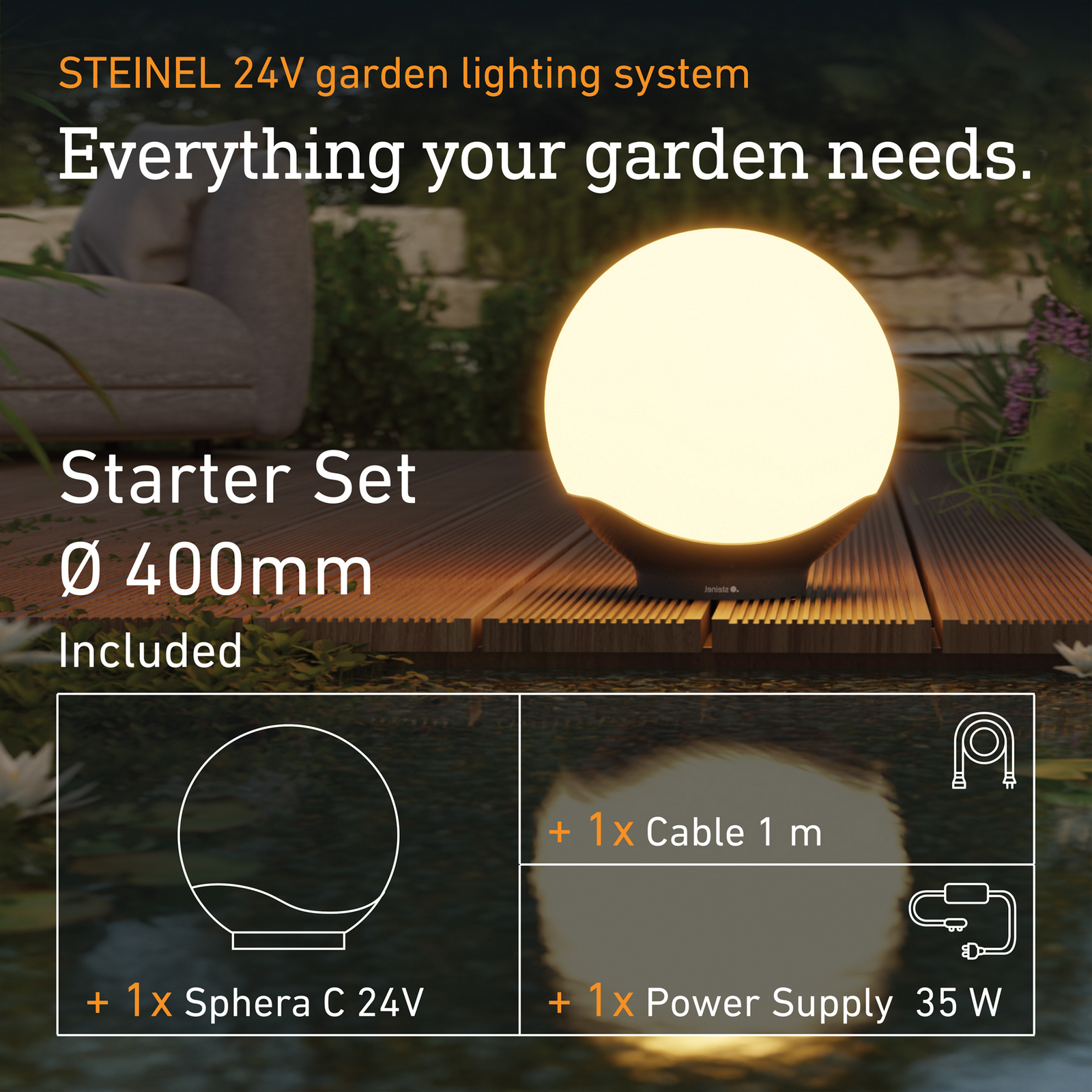 STEINEL Starter-Set Sphera C weiß/anthrazit 40 cm RGBWW IP65