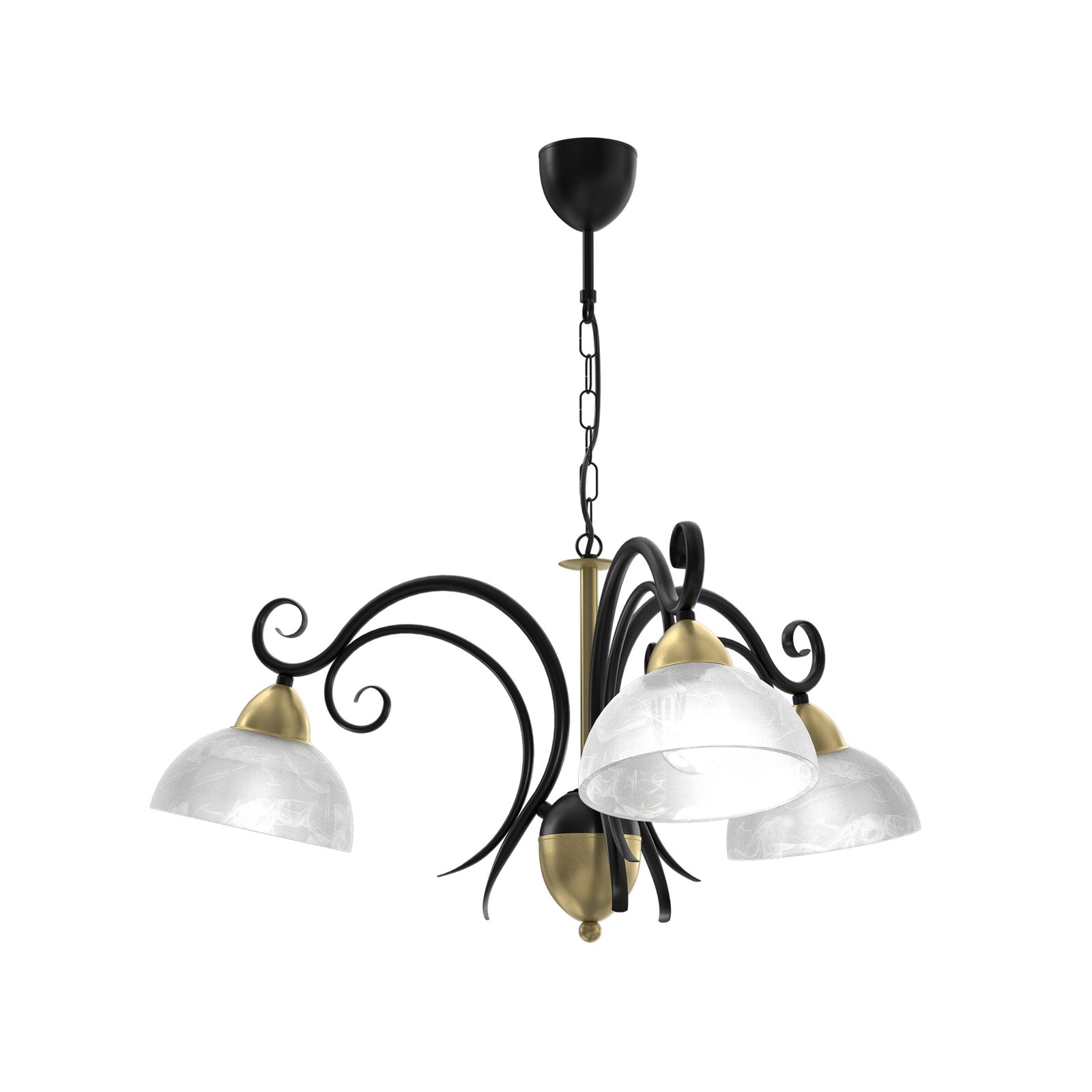 Flora chandelier, 3 glass lampshades, black/brass