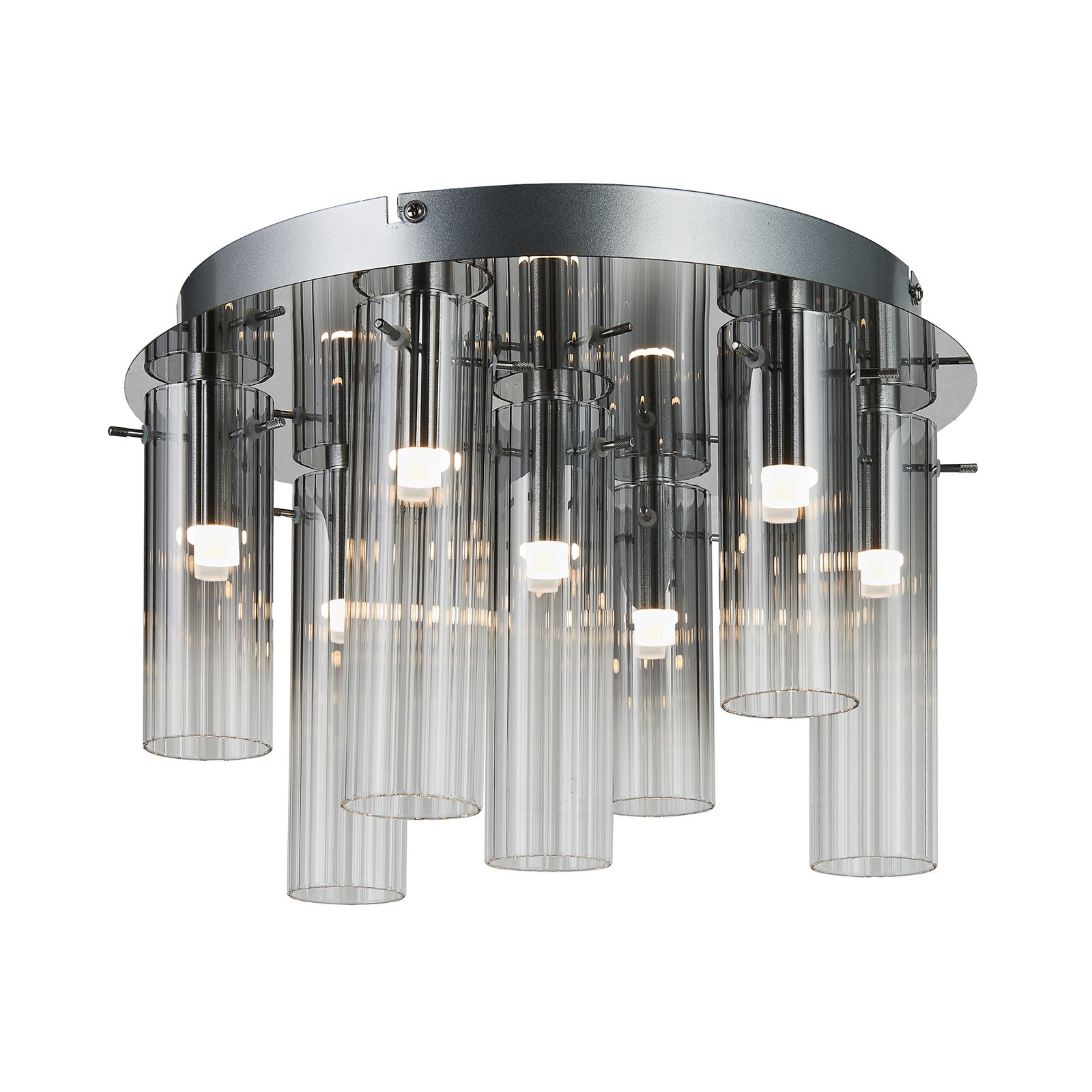 Lucande LED plafondlamp Korvitha, 7-lamps, grijs, glas