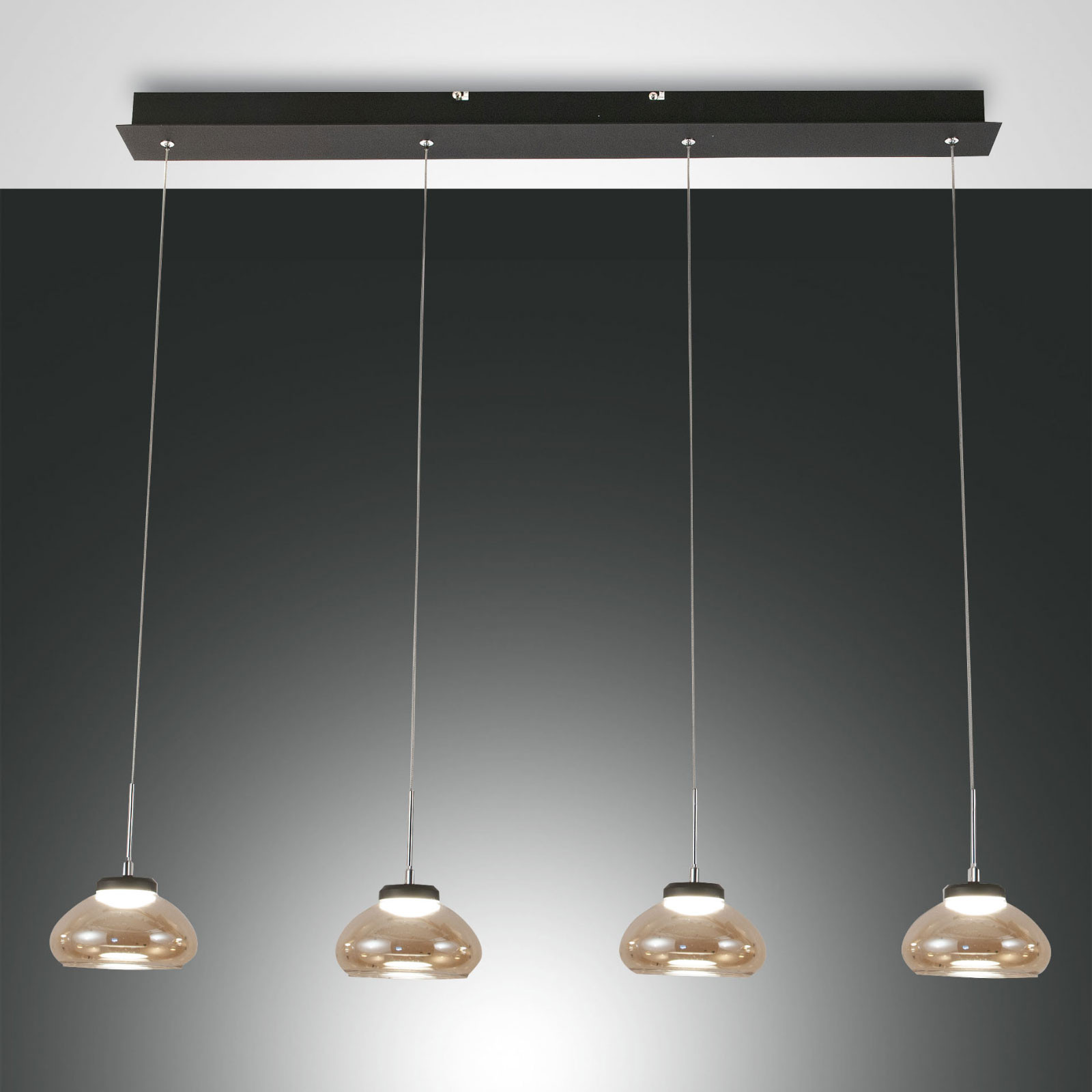 Fabas Luce Lampă susp. Arabella 4 becuri în linie chihlimbar - Camera de zi / sufragerie - modern - chihlimbar negru - Sticlă