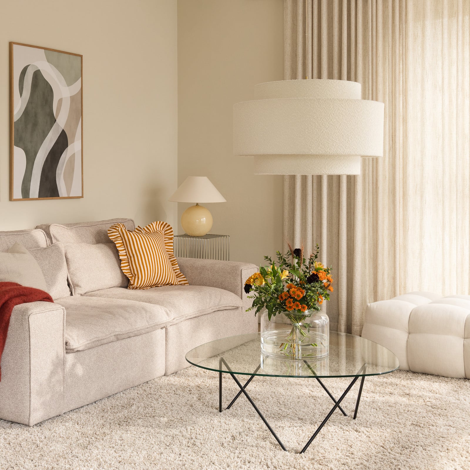 Globen Lighting Lampă suspendată Noah Bouclé Ø 70 cm alb - Camera de zi / sufragerie - Scandinavă - Țesătură / Textil