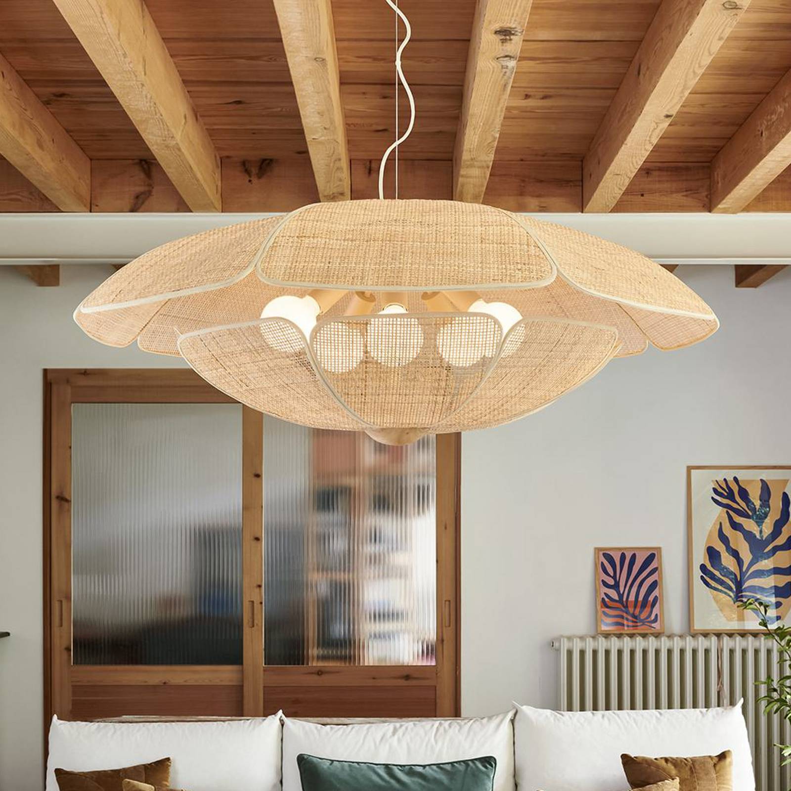MARKET SET Suspension Coquillage, 110 cm, rotin couleur naturelle