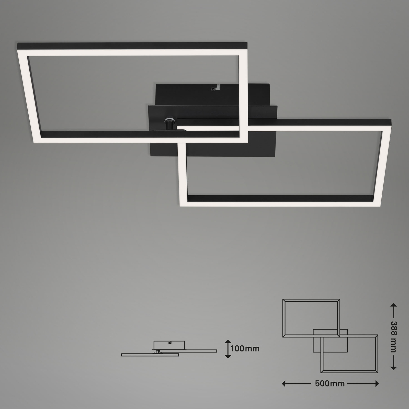 Plafonnier LED Frame CCT, noir, 50x39 cm