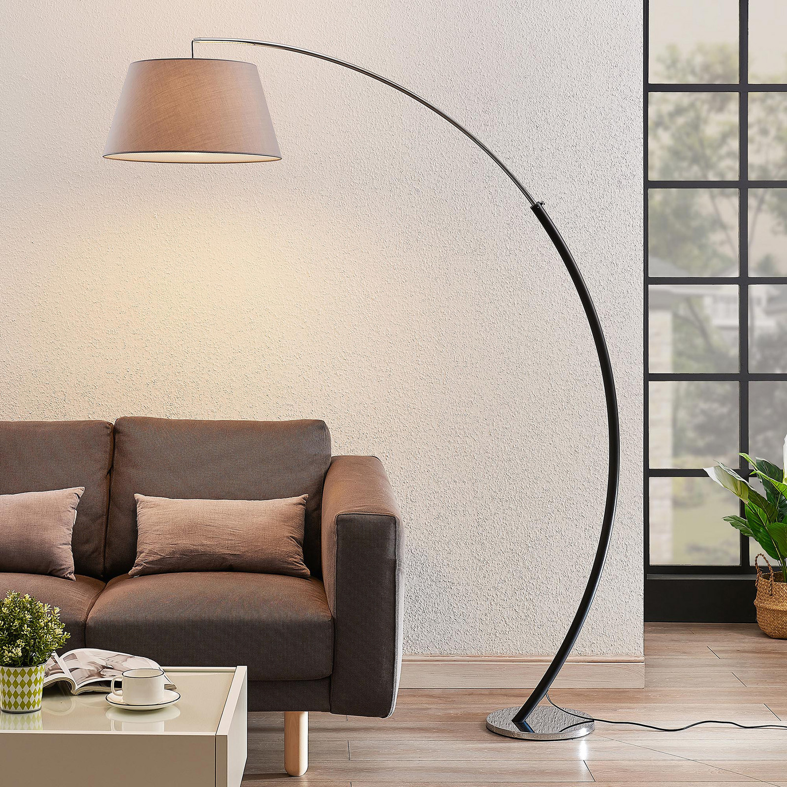 Lucande lampadar Evelyna gri/negru metal 192cm - dormitor - modern - gri crom negru - Țesătură / Textil
