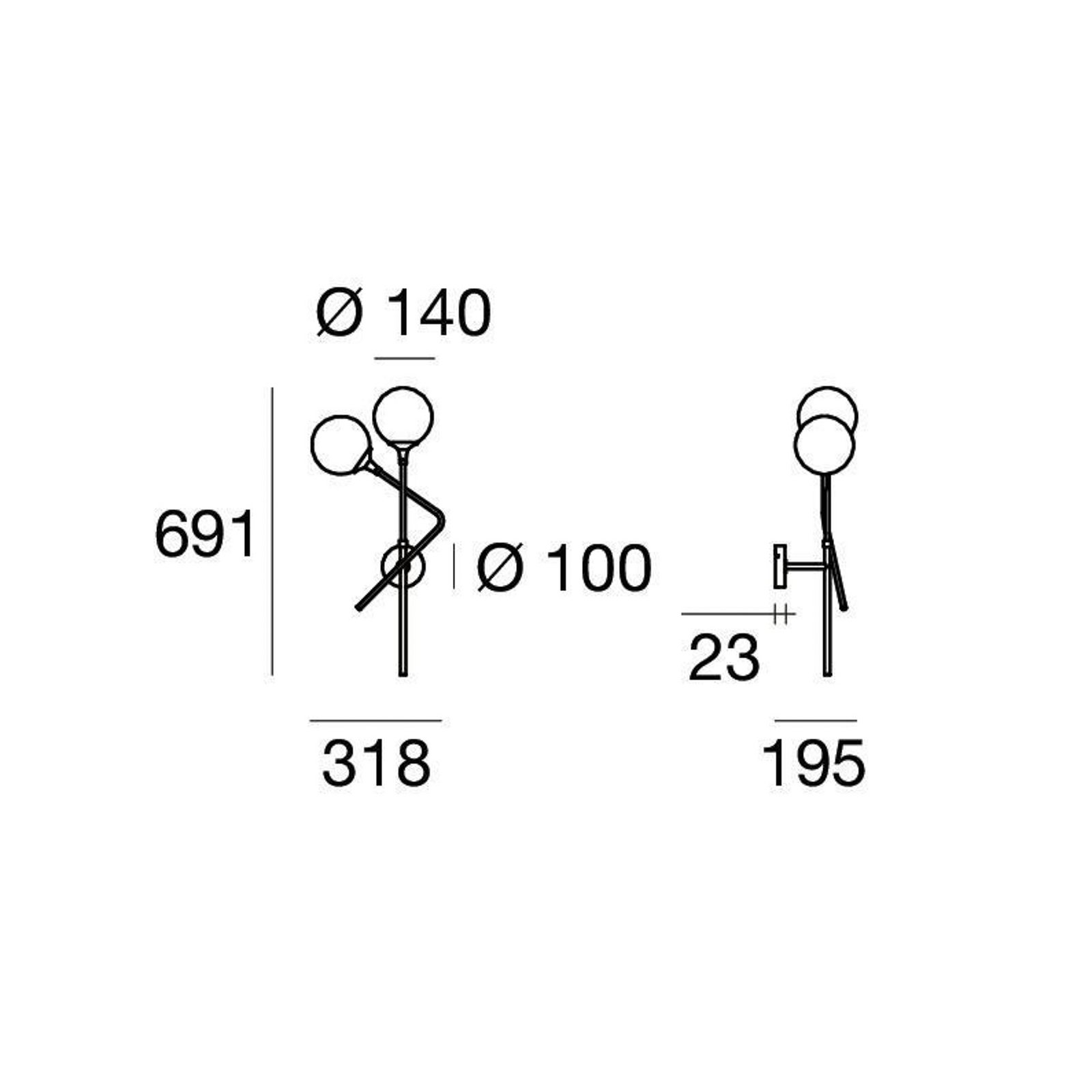 Galassia Wandlampe, oben/links, goldfarben, 2-flg - Stilnovo