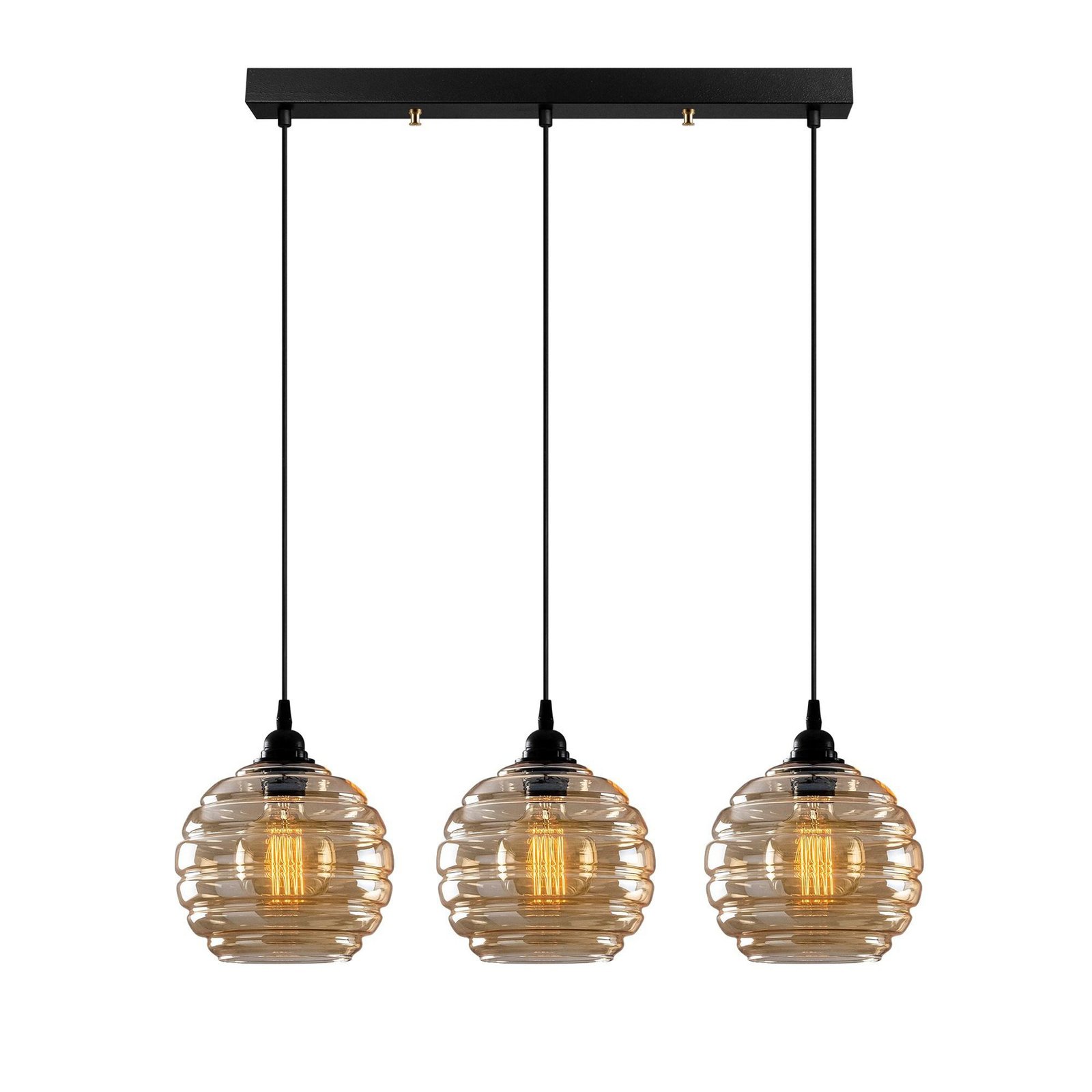 Hanglamp Goud 012, goud-transparant, glas 3-lamps lineair