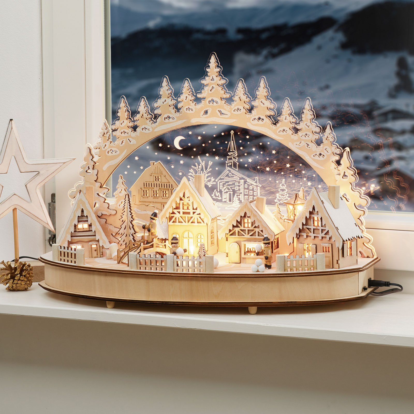 Saico Detailed LED candle arch Winter Town, wood, L: 50 cm, W: 23 cm, H: 36 cm