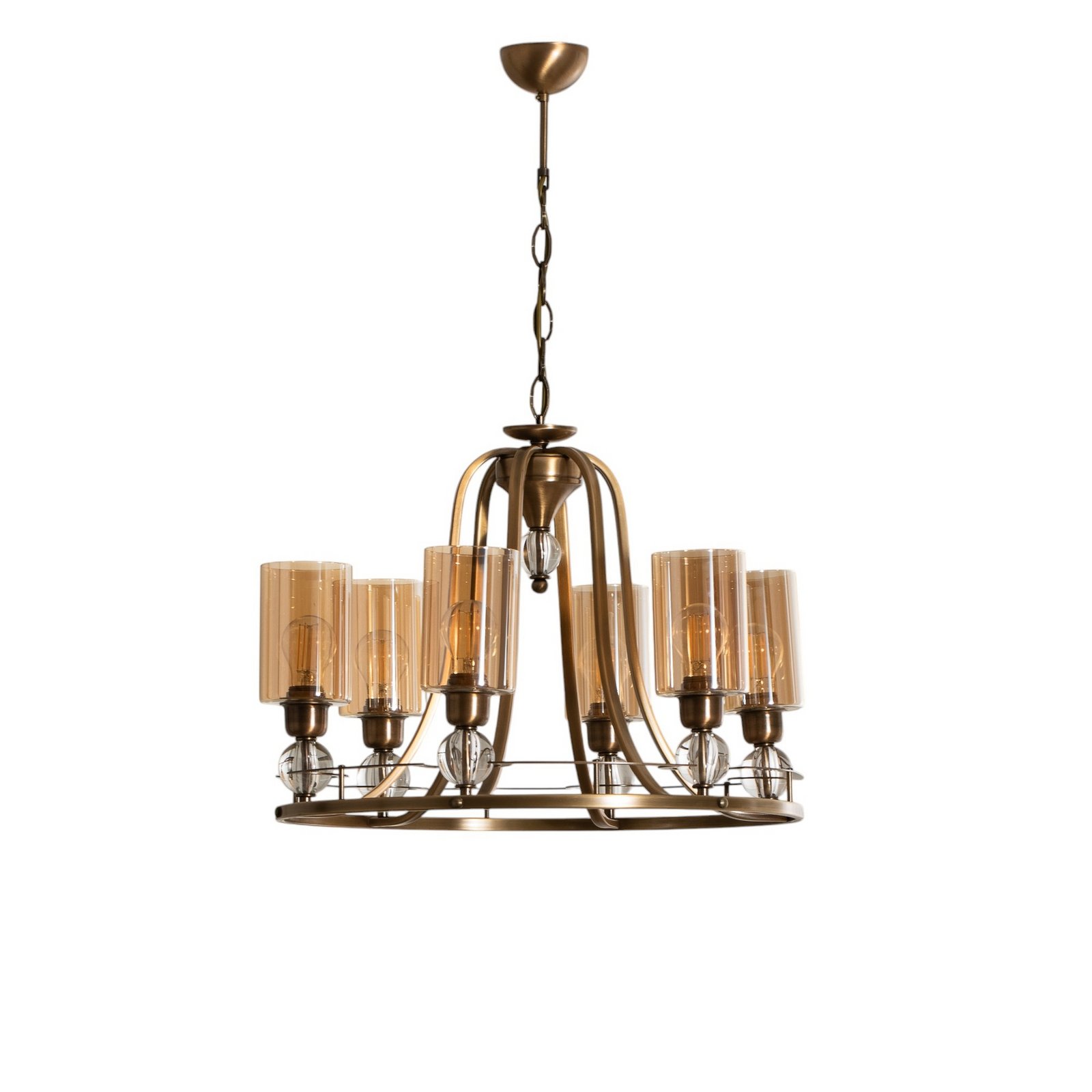 Chandelier Jadina, gold antique, 6-bulb, Ø 62 cm metal/glass