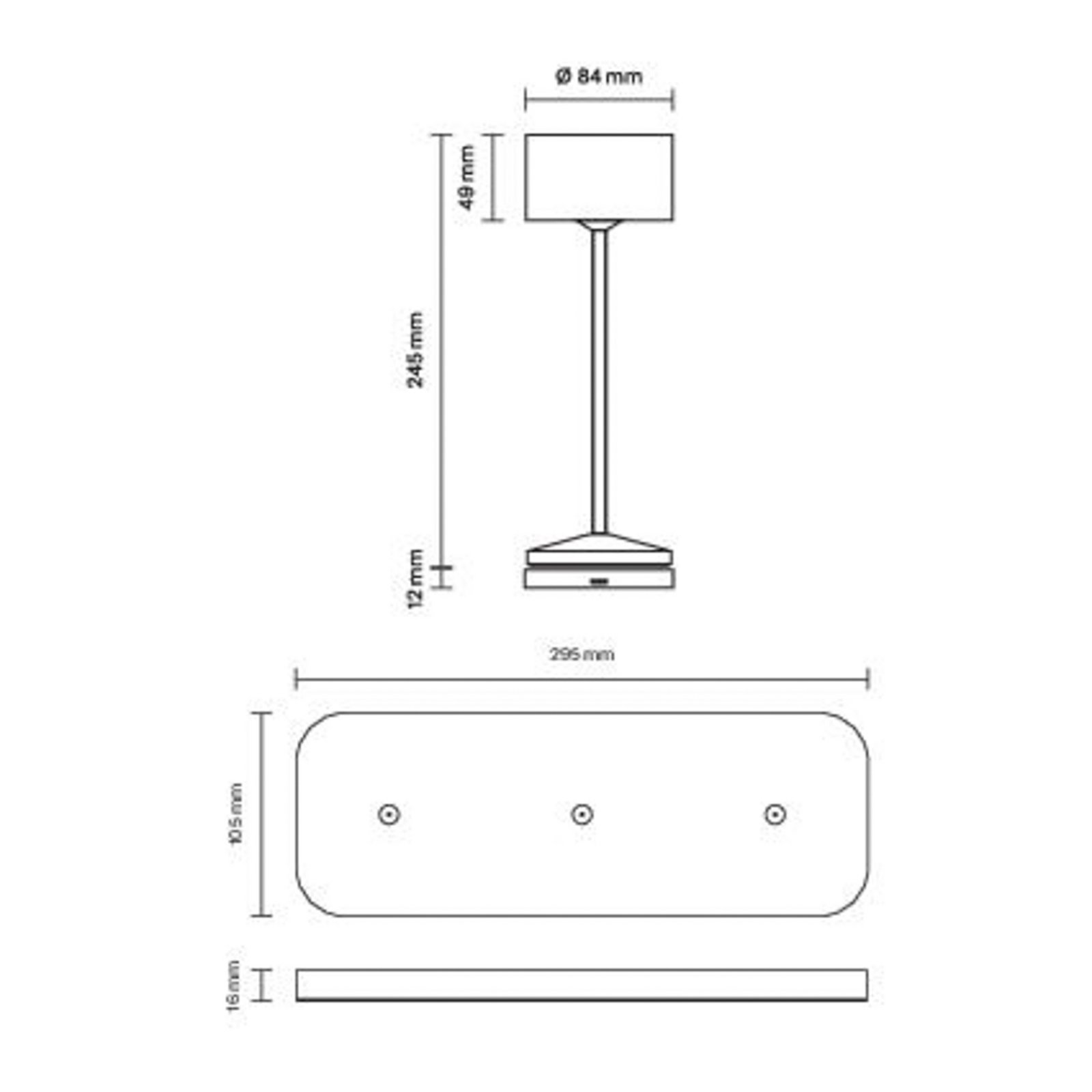 LED újratölthető asztali világítás Veluna, fekete, 3 db-os szett, 25 cm, IP44