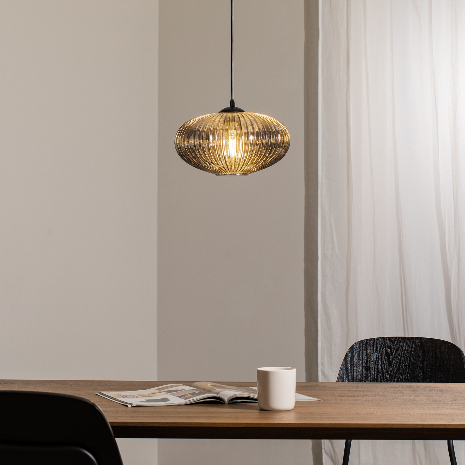 Coco dining table light, Ø 30 cm, black/smoke grey, glass