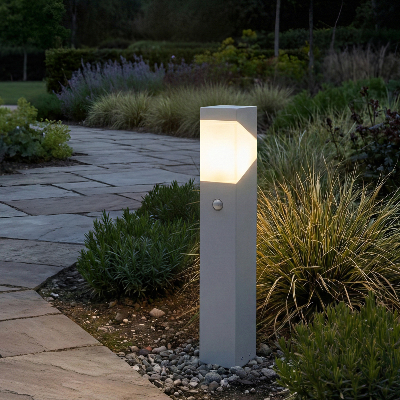 Lucande Luminaire pour socle Kiran, 60 cm, capteur, gris clair, IP44