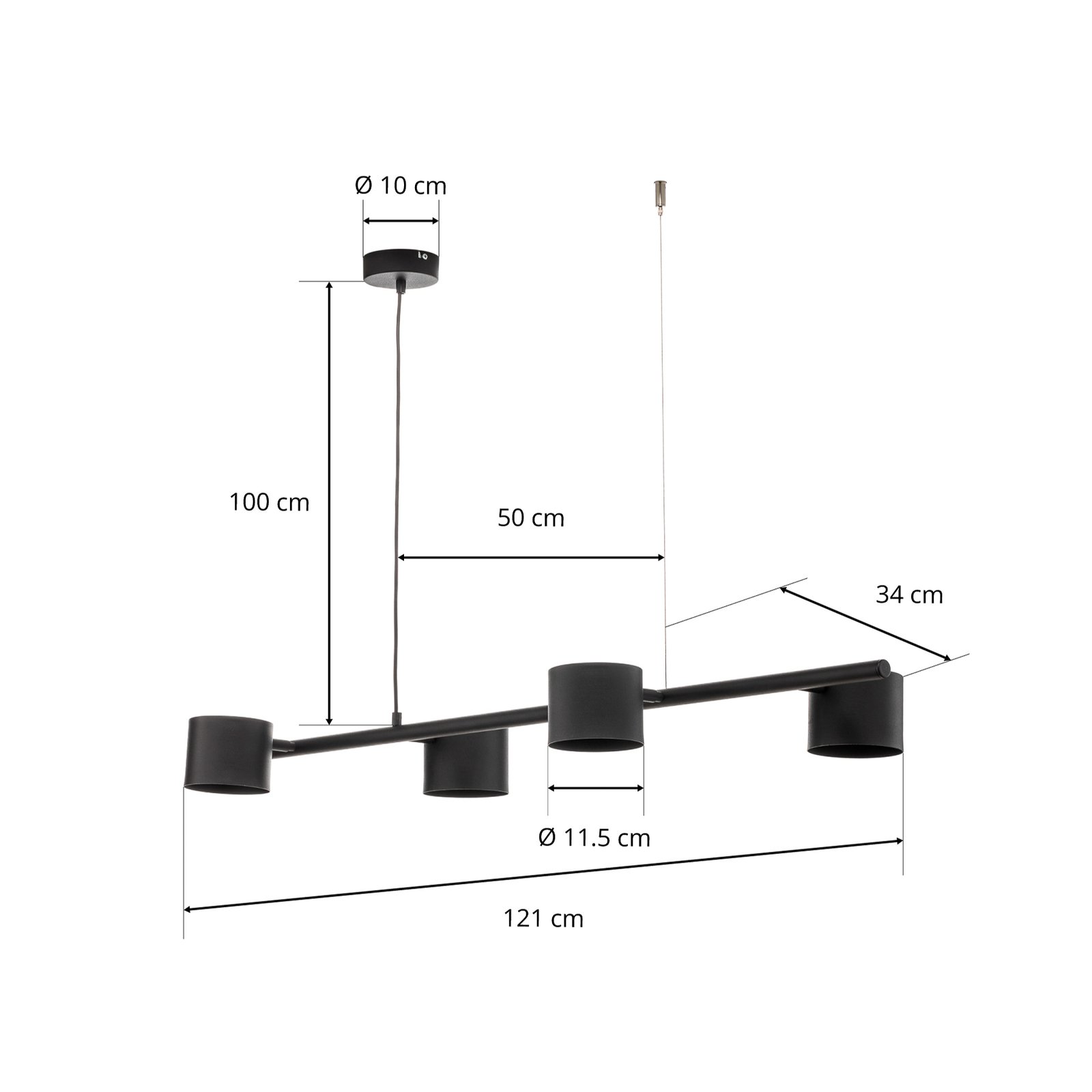 Hanglamp 1047, 4-lamps, zwart