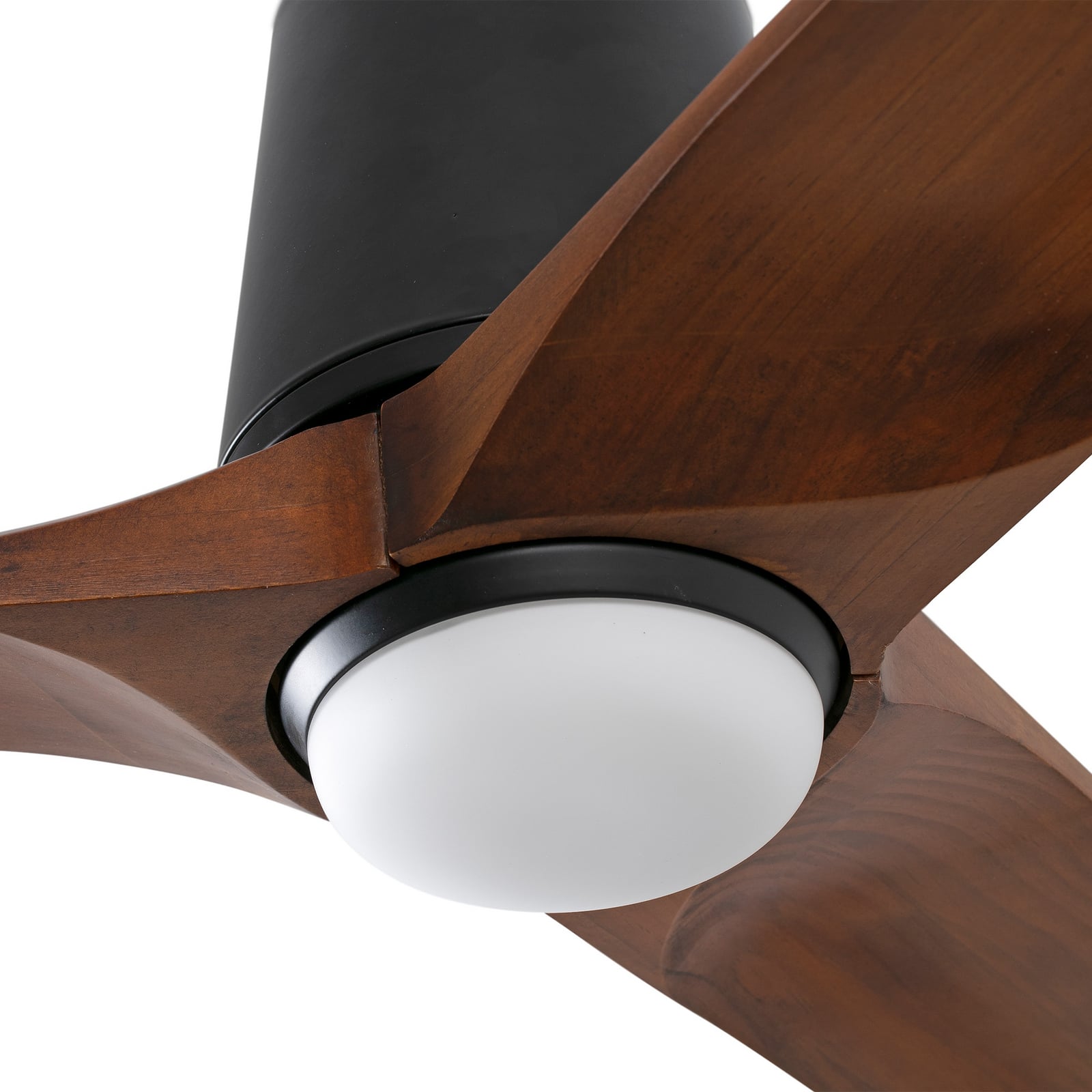 Ventilador LED Heywood L, Ø 132 cm, preto/tom de madeira, DC, CCT Ventilador LED Heywood L, Ø 132 cm, preto/tom de madeira, DC, CCT