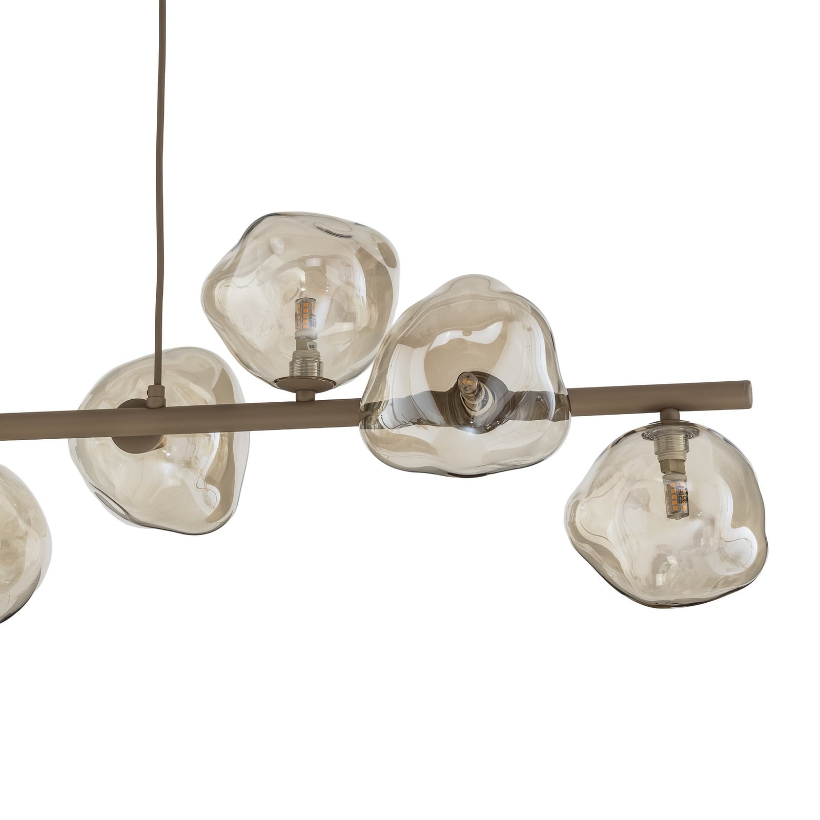 Lava pendant light, beige, 9-bulb, glass, length 116 cm, G9