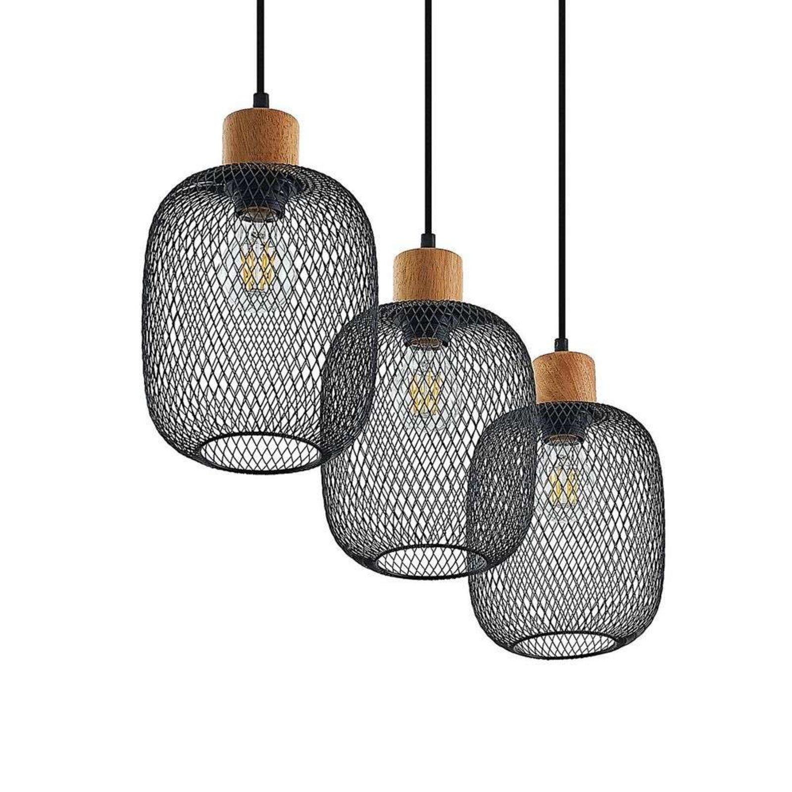 Djuna 3 Lustră Pendul Black/Wood - Lindby