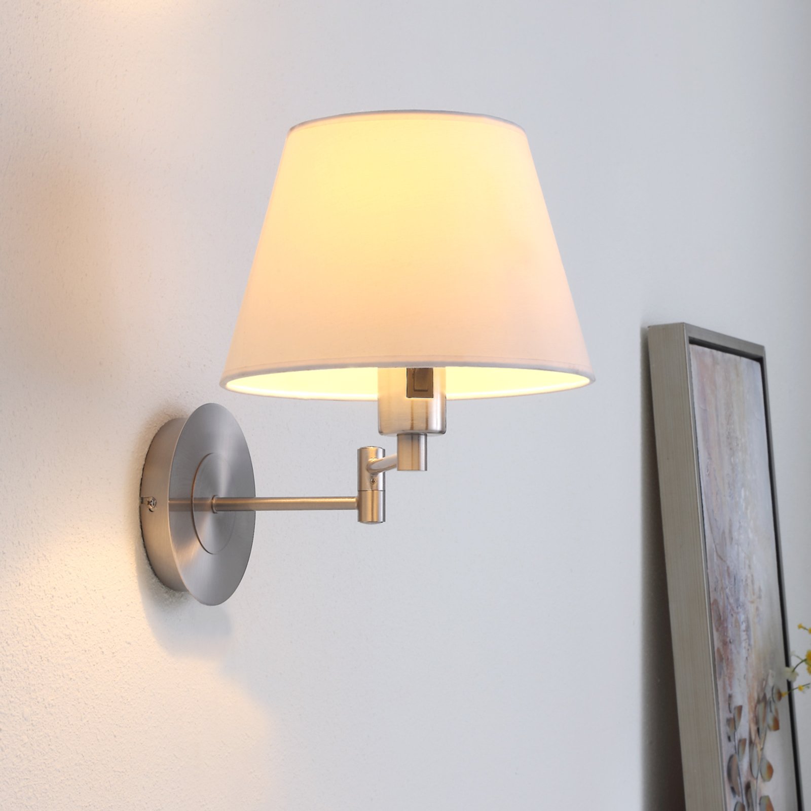 Pola wall light, extendible lampshade, nickel matt