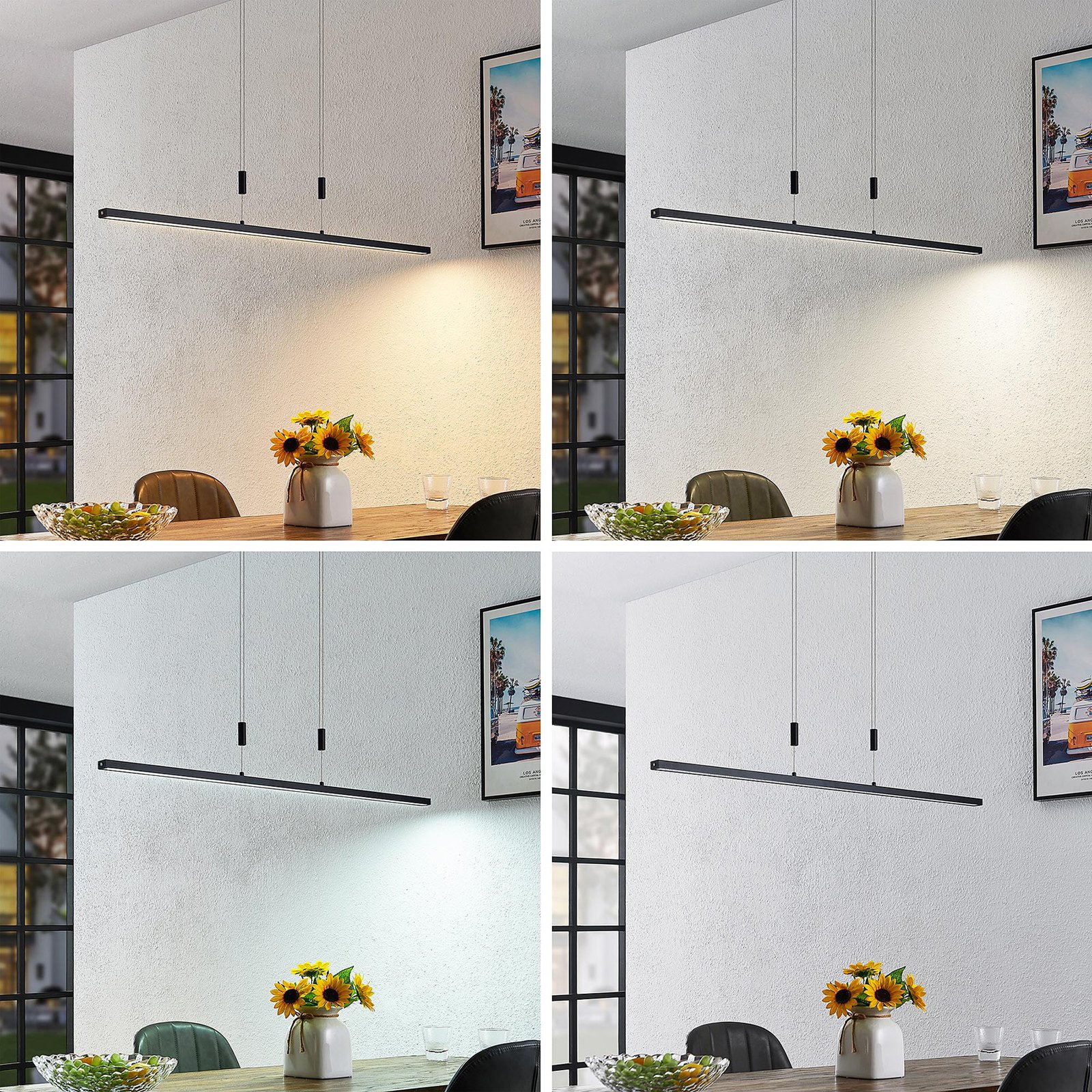 Lindby Arneja LED hanging light, black, CCT, height-adjustable