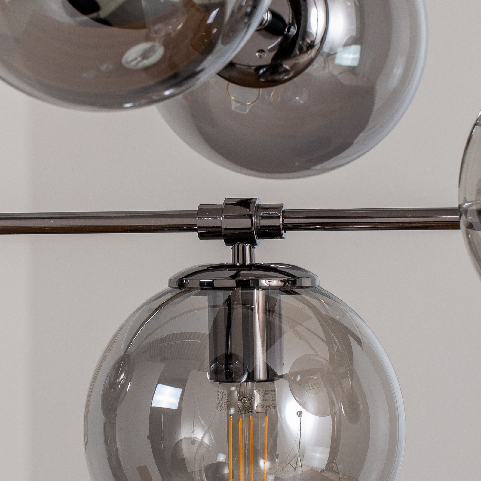 Portemo hanging light, smoke grey/nickel, 104x80 cm, 6-bulb glass