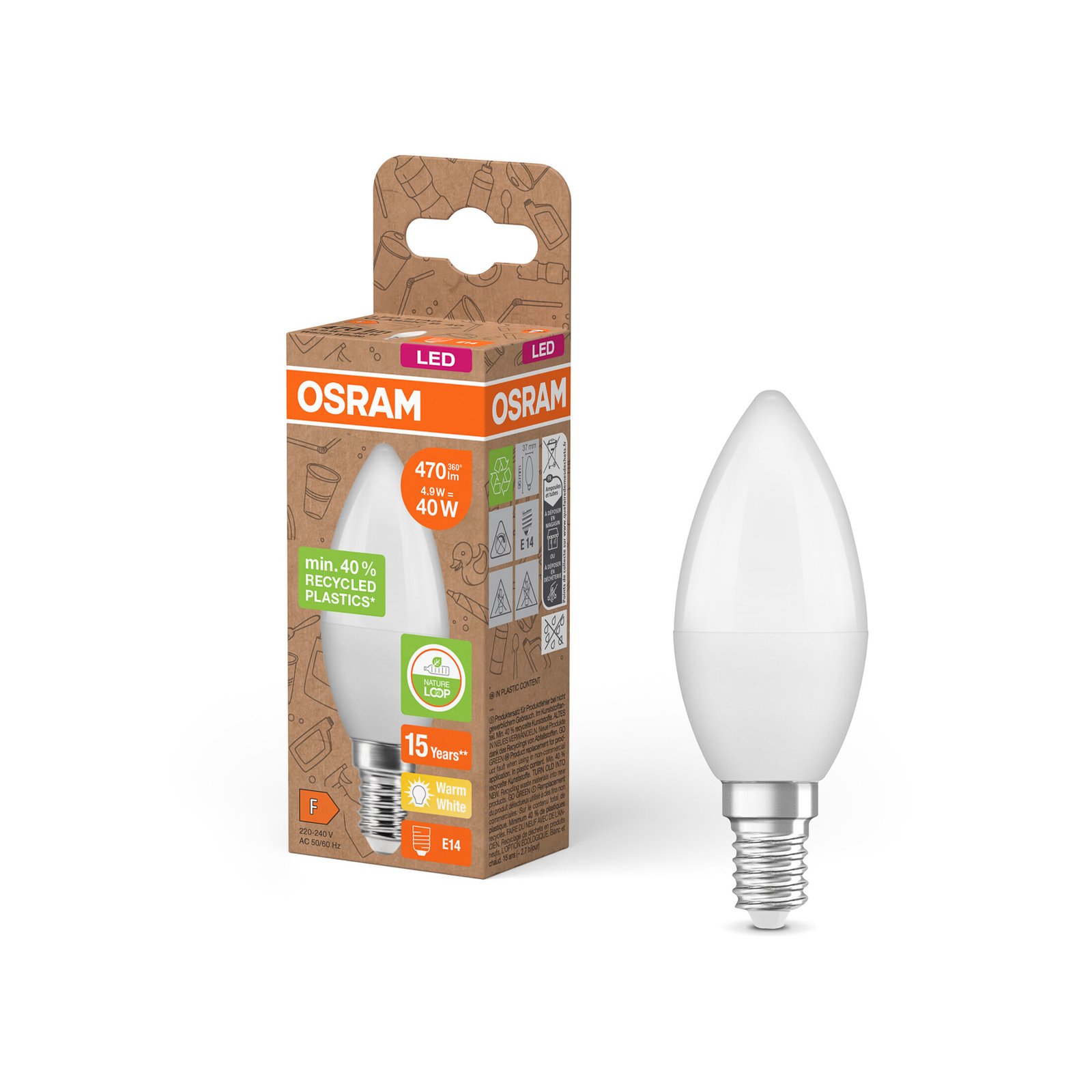 OSRAM LED Classic Star, candle, matt, E14, 4.9 W, 2,700 K