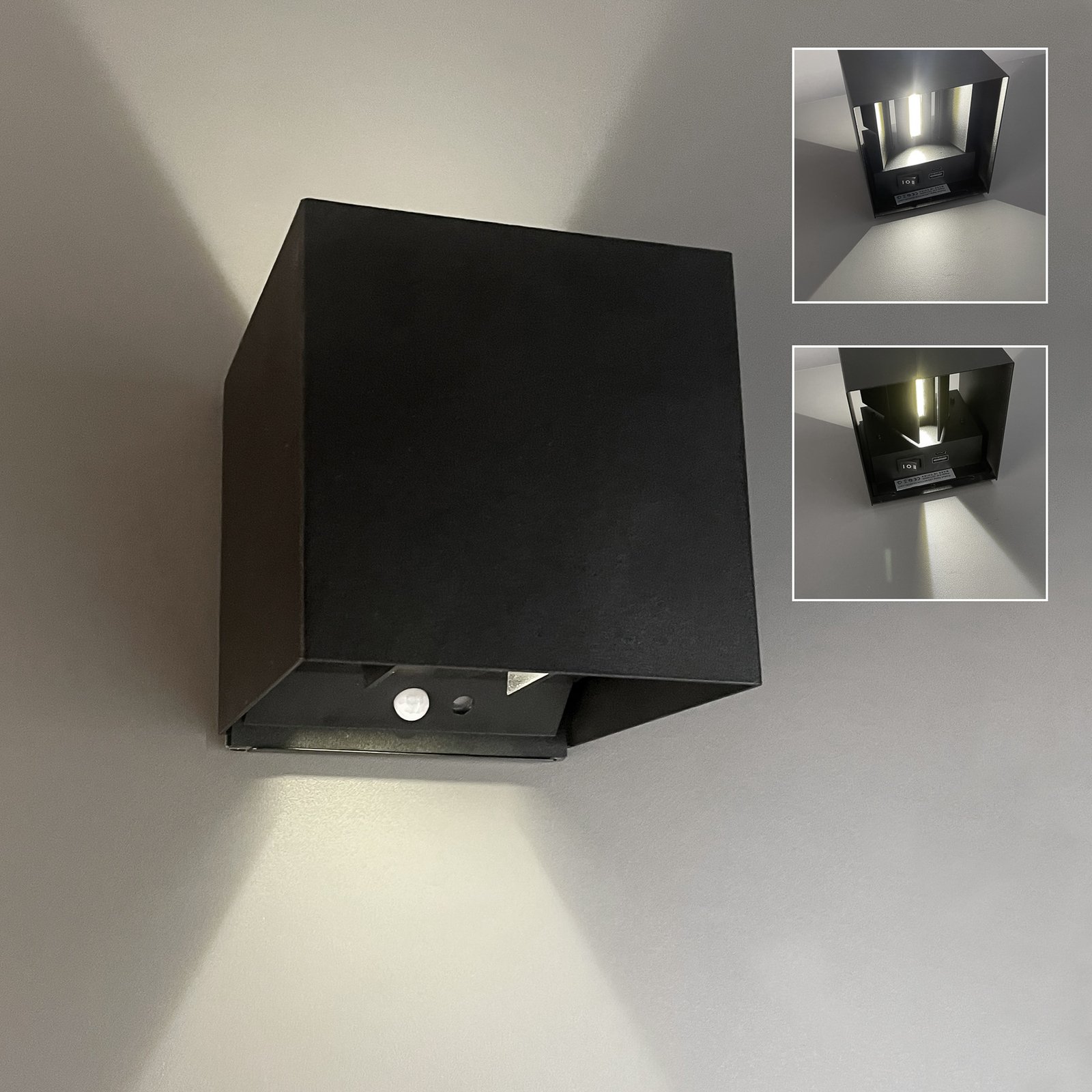 LED reîncărcabilă de perete Magnetics, negru, 120°, sus/jos, senzor