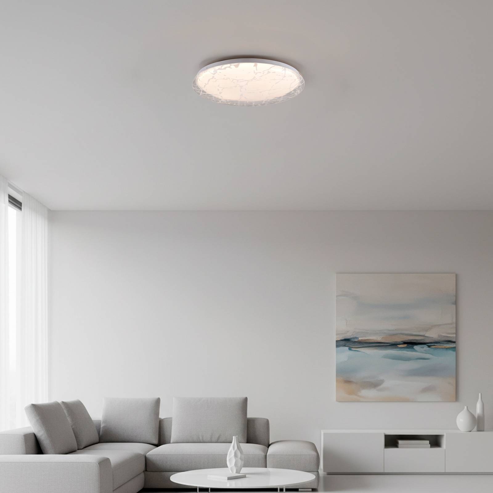 Lampa sufitowa LED ART Plafo 14008, biała, żelazna, z pilotem
