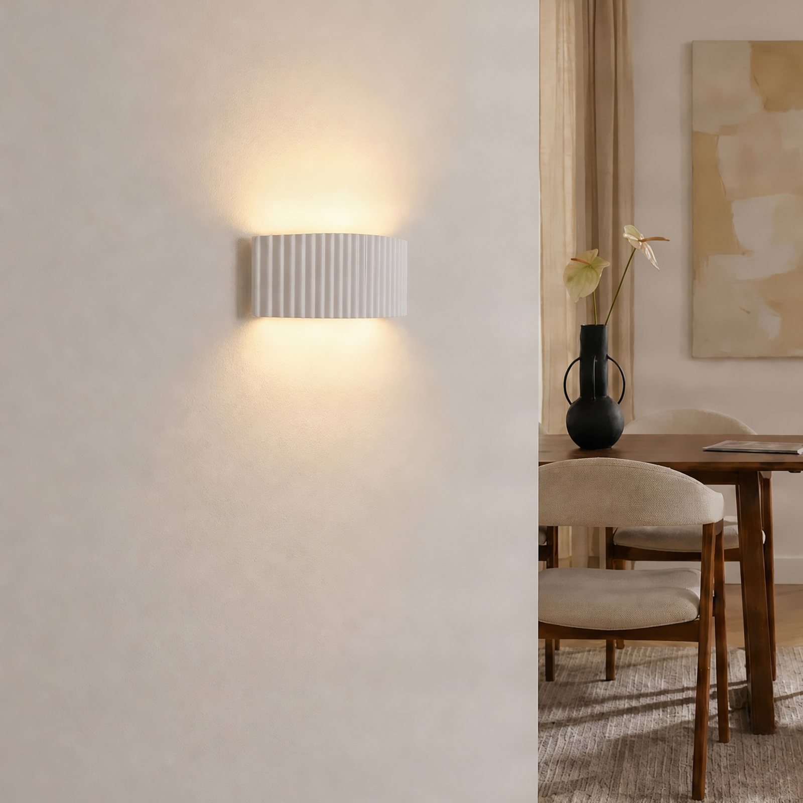 Naike wall light, white, ribbed finish, plaster, 15 cm – Lindby Naike wall light, white, ribbed finish, plaster, 15 cm – Lindby