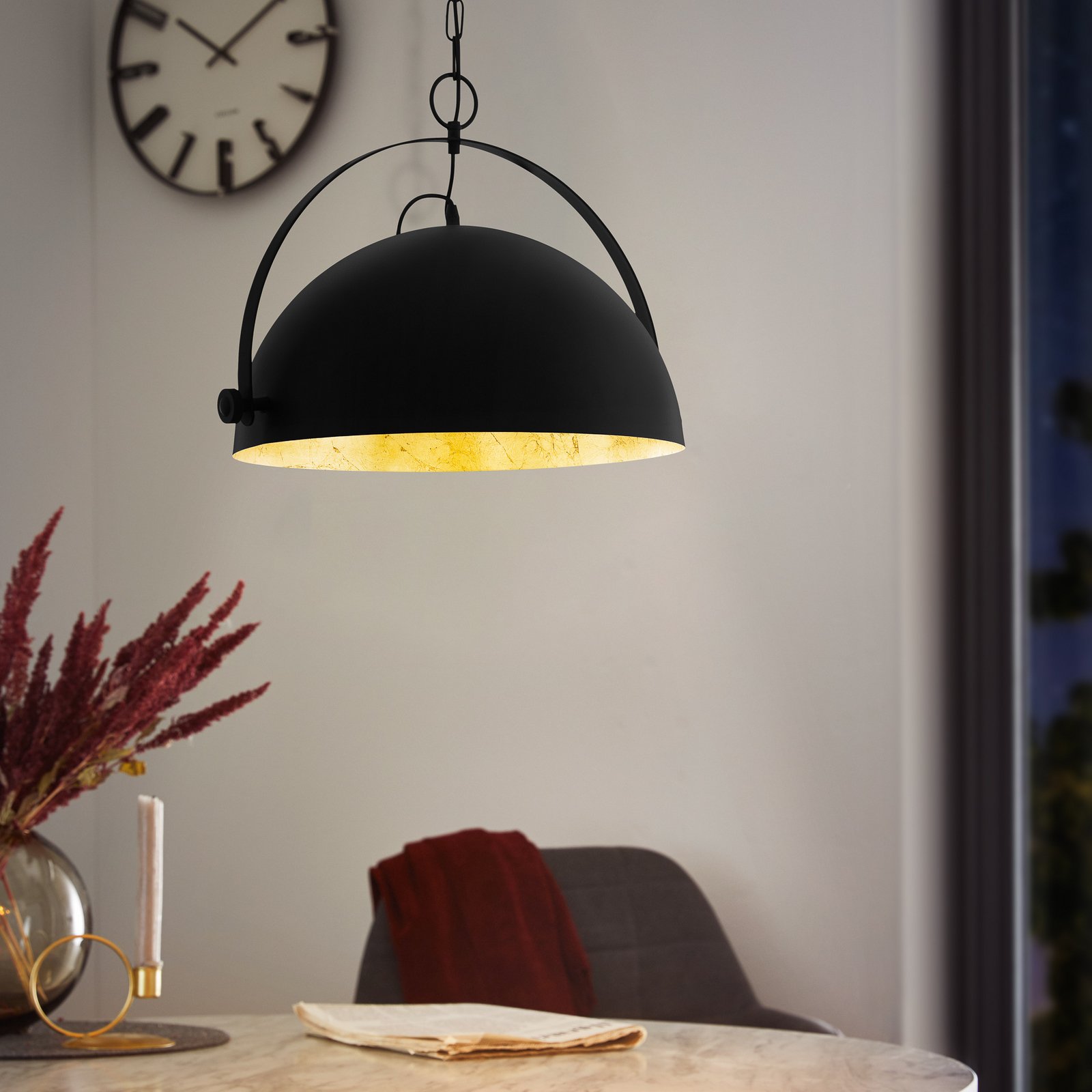 Covaleda hanging light in steel, black/gold