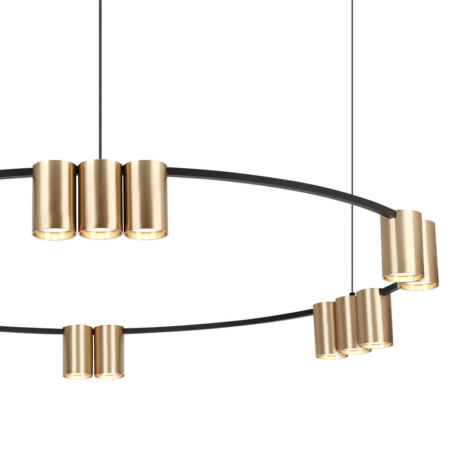 Genesis pendant light, aluminium, black/gold, 15 x GU10, Ø 100 cm