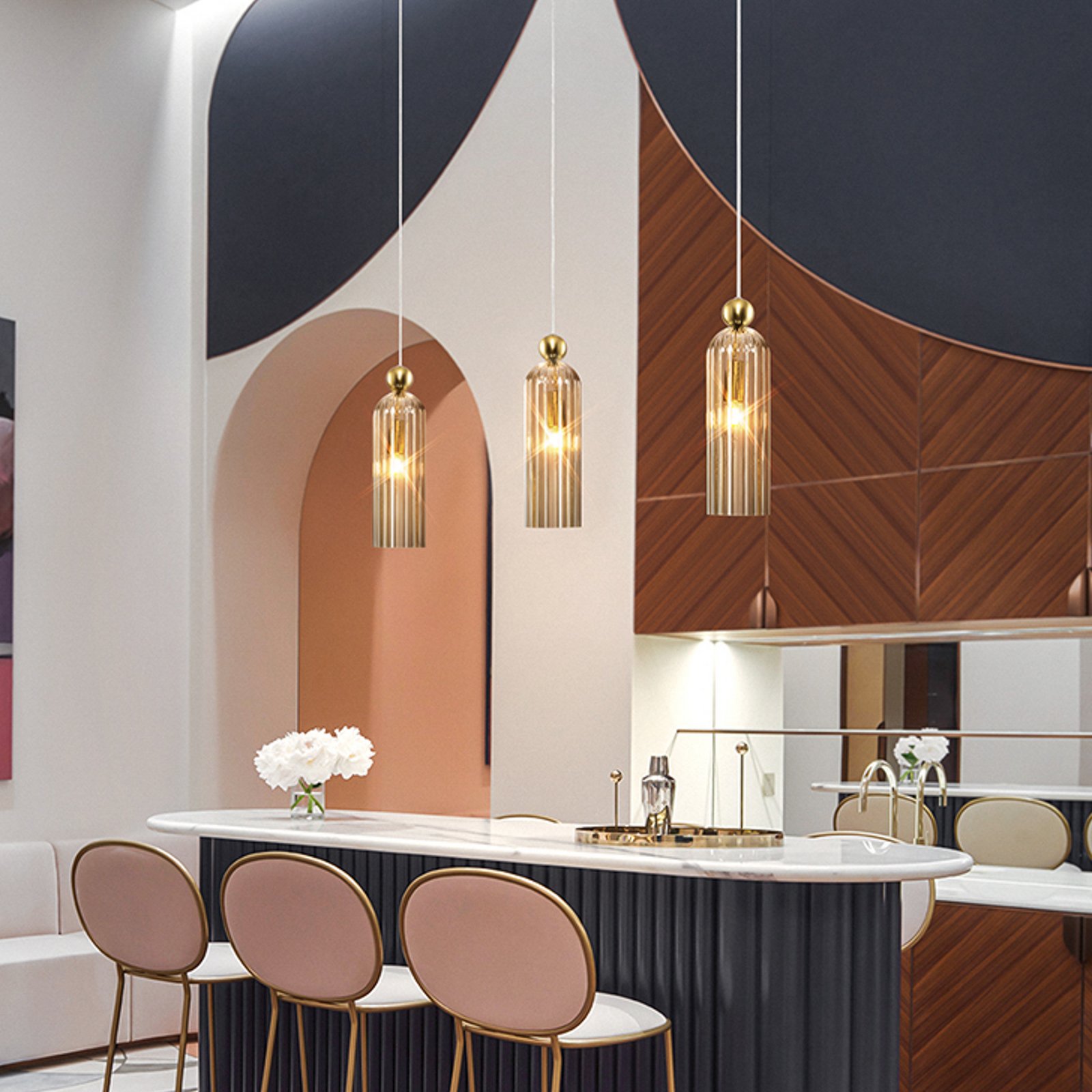 Maytoni Antic hanglamp, glazen kap in Cognac