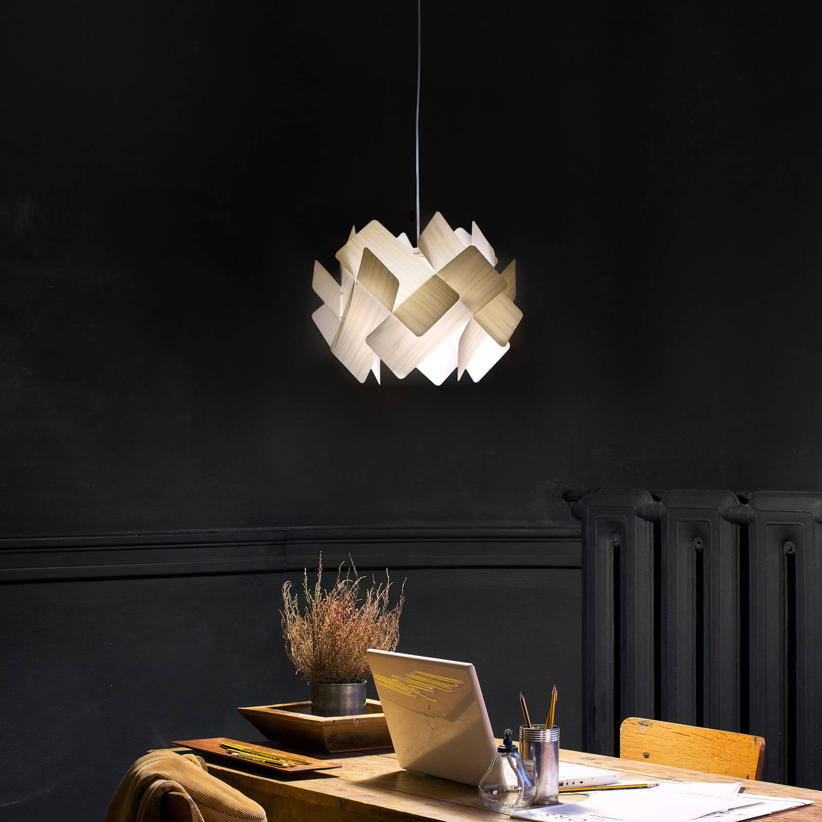 LZF Pendellampe Escape, elfenbein-/nickelfarben Ø 30 cm Holz günstig online kaufen