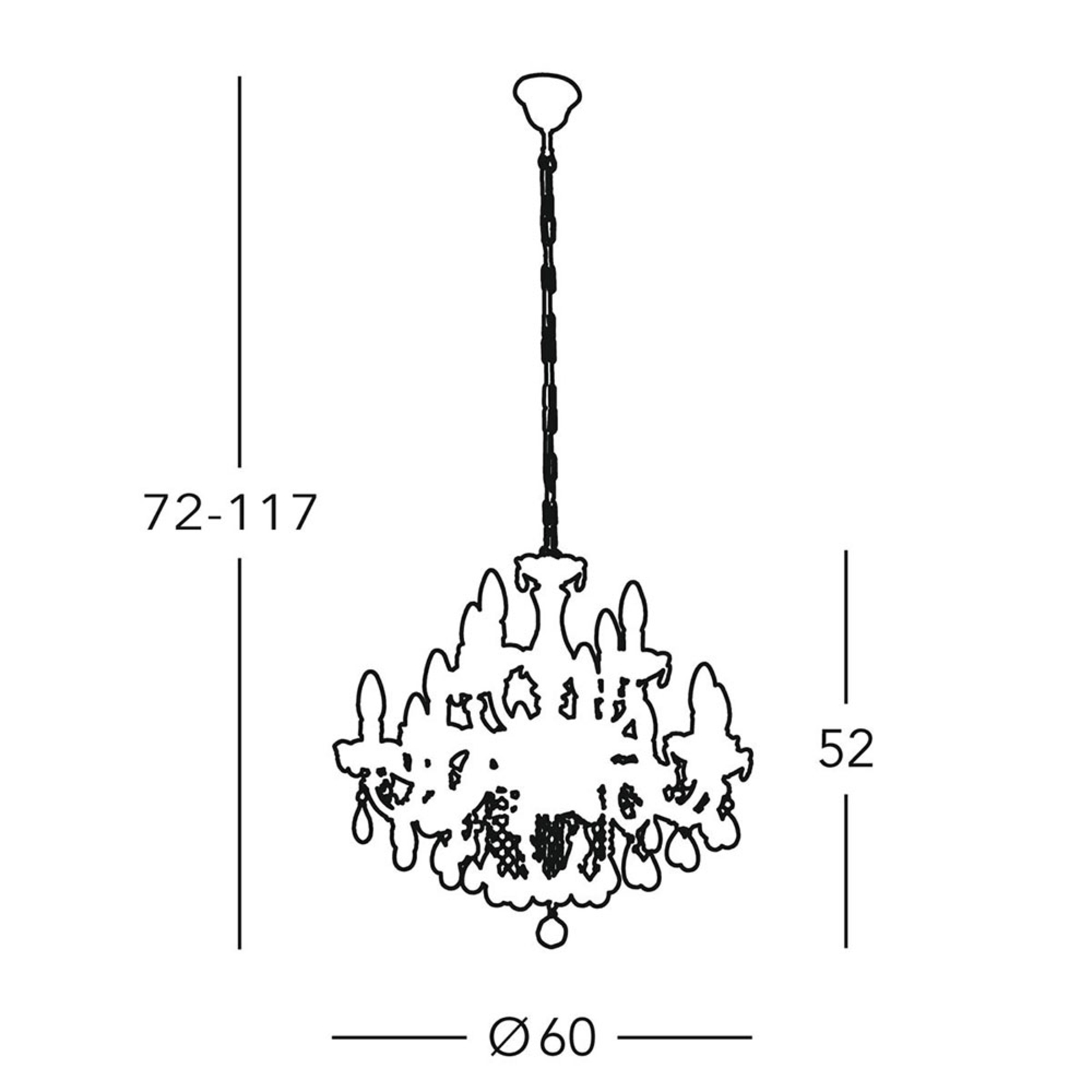 AUSTROLUX BY Kolarz Valerie chandelier, brass, twelve-bulb, for Living / Dining Room, metal, acrylic, crystal, E14, 40 W, energy efficiency: A++, H: 52 cm