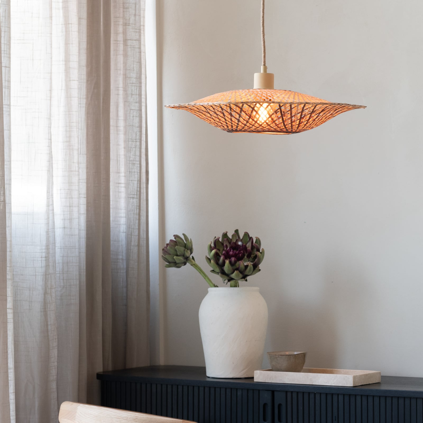 GOOD & MOJO Candeeiro suspenso Madura, Ø 44 cm, natural/castanho, bambu