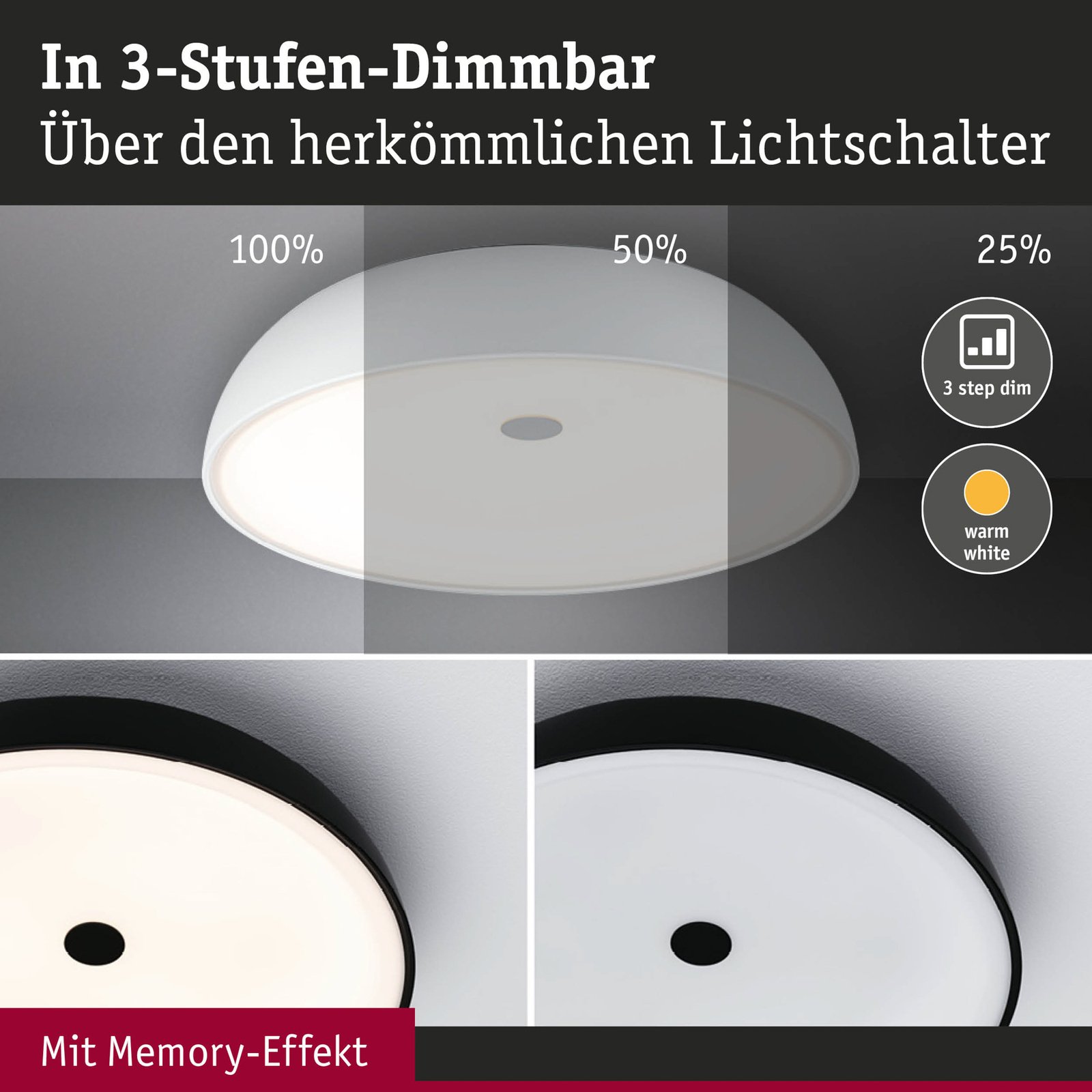 Jaron LED Taklampe 3-step Dim. Matt Hvit - Paulmann