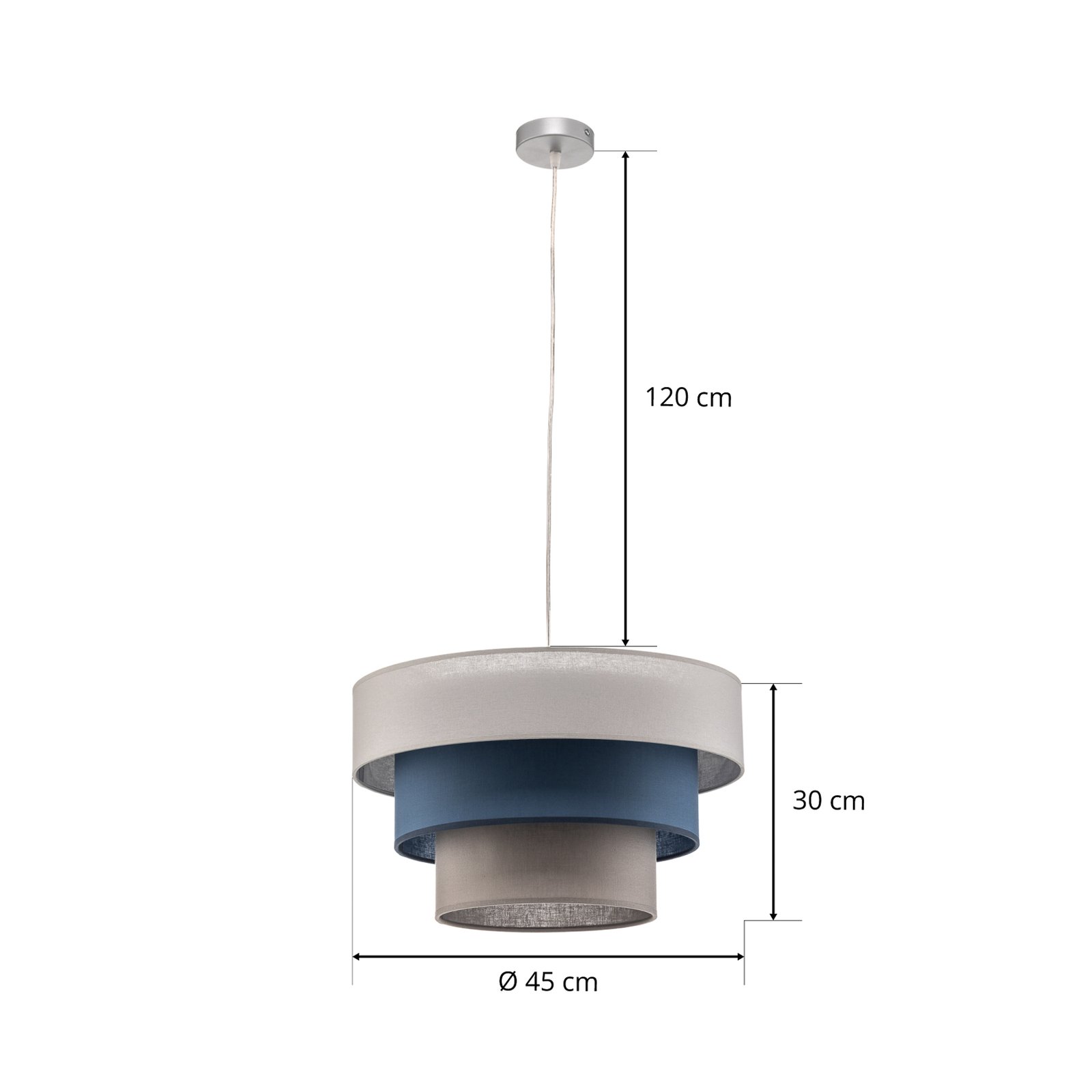 Luneta tekstila piekaramais gaismeklis, pelēks/navi zils, Ø45cm